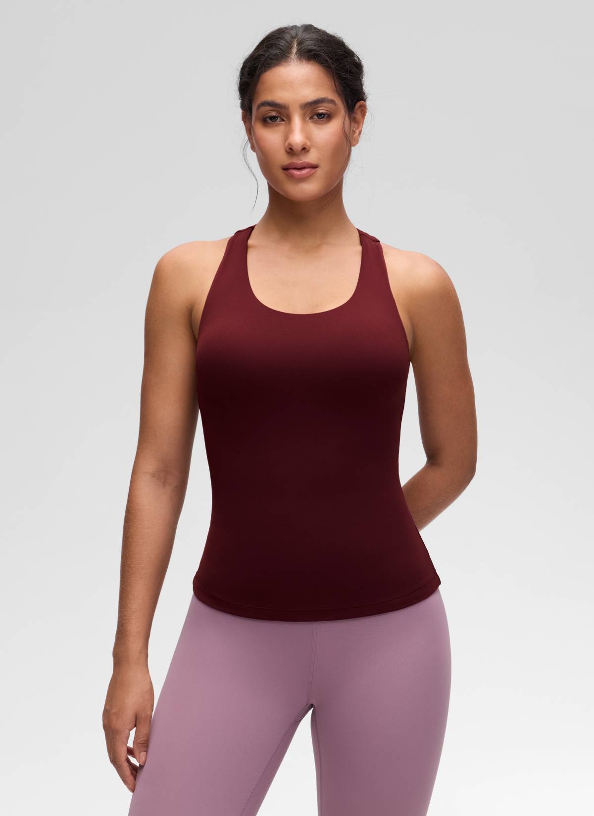 CRZ YOGA Women's Yoga Tight Fit Tops Butterluxe Built-in Bra Tank Red Merlot