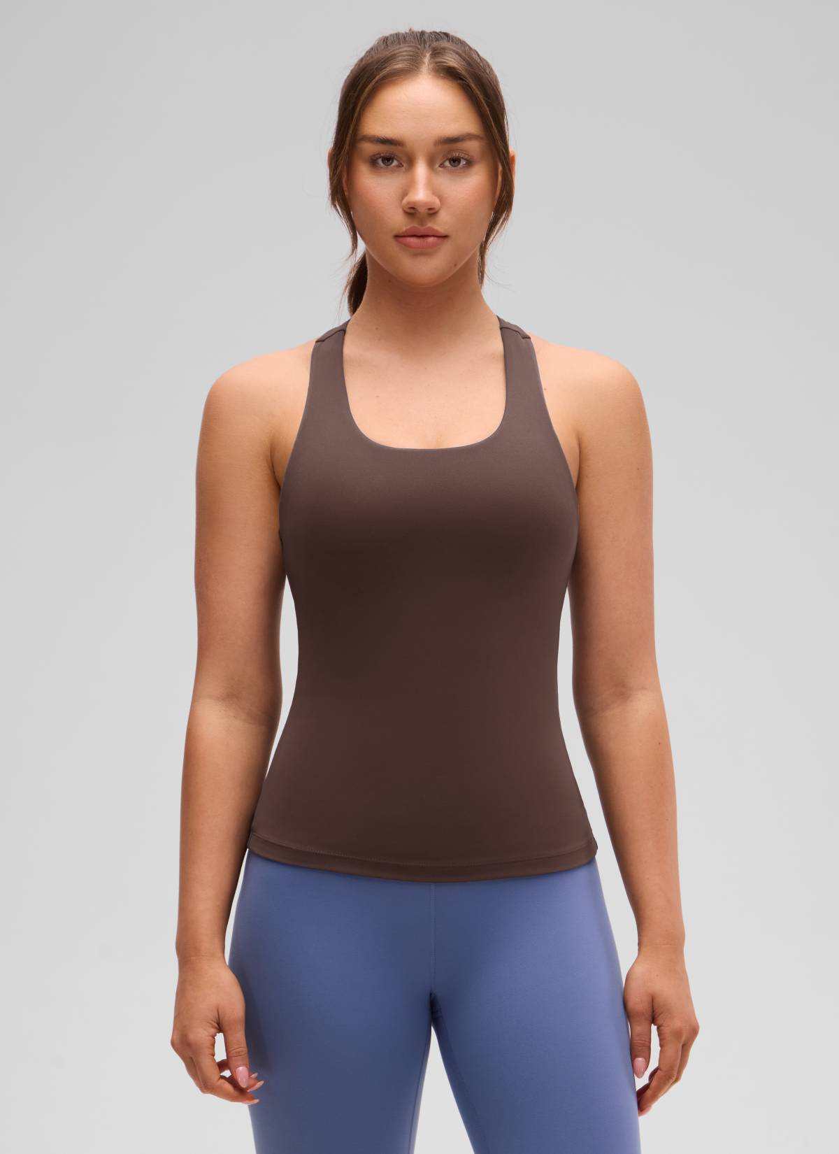 CRZ YOGA Women's Yoga Tight Fit Tops Butterluxe Built-in Bra Tank Hot Fudge Brown