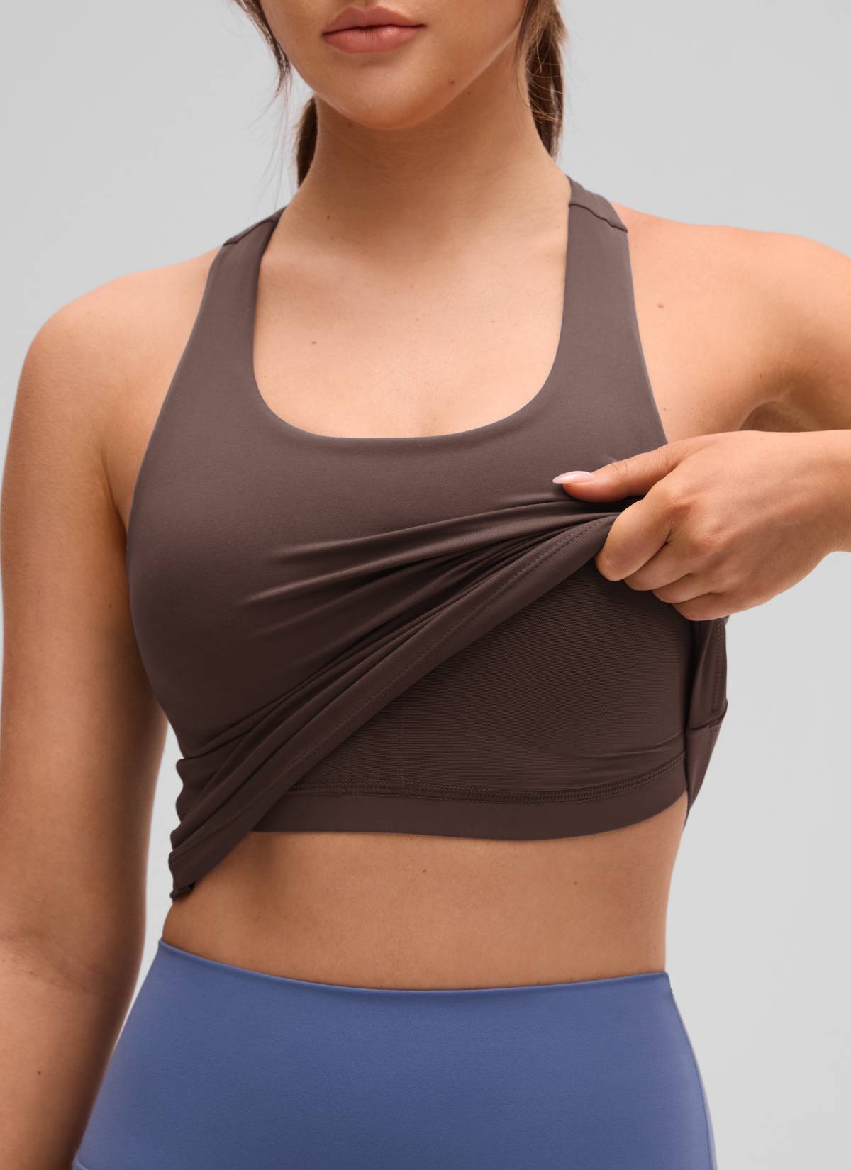 CRZ YOGA Women's Yoga Tight Fit Tops Butterluxe Built-in Bra Tank Hot Fudge Brown