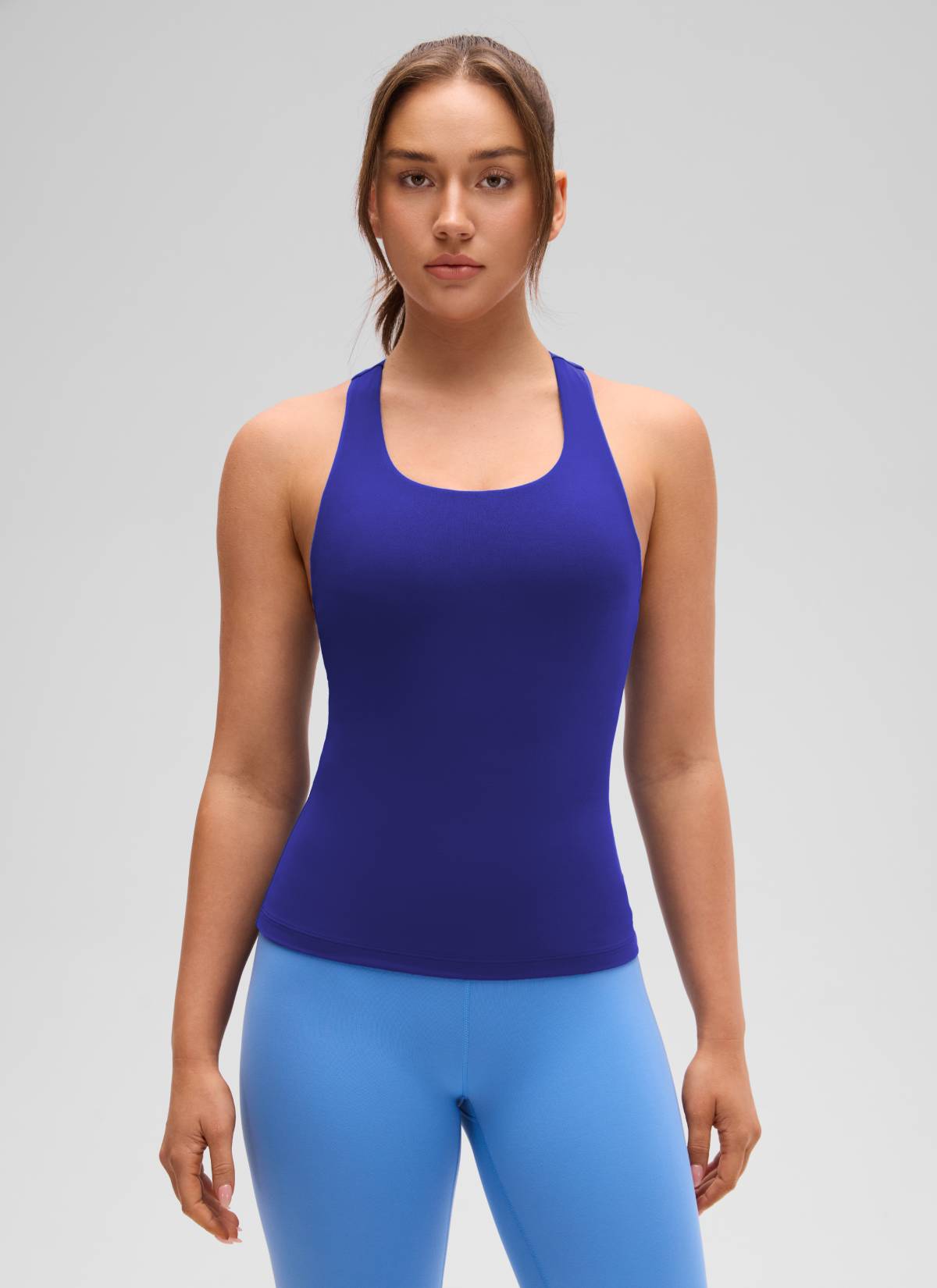 CRZ YOGA Women's Yoga Tight Fit Tops Butterluxe Built-in Bra Tank Larkspur Blue