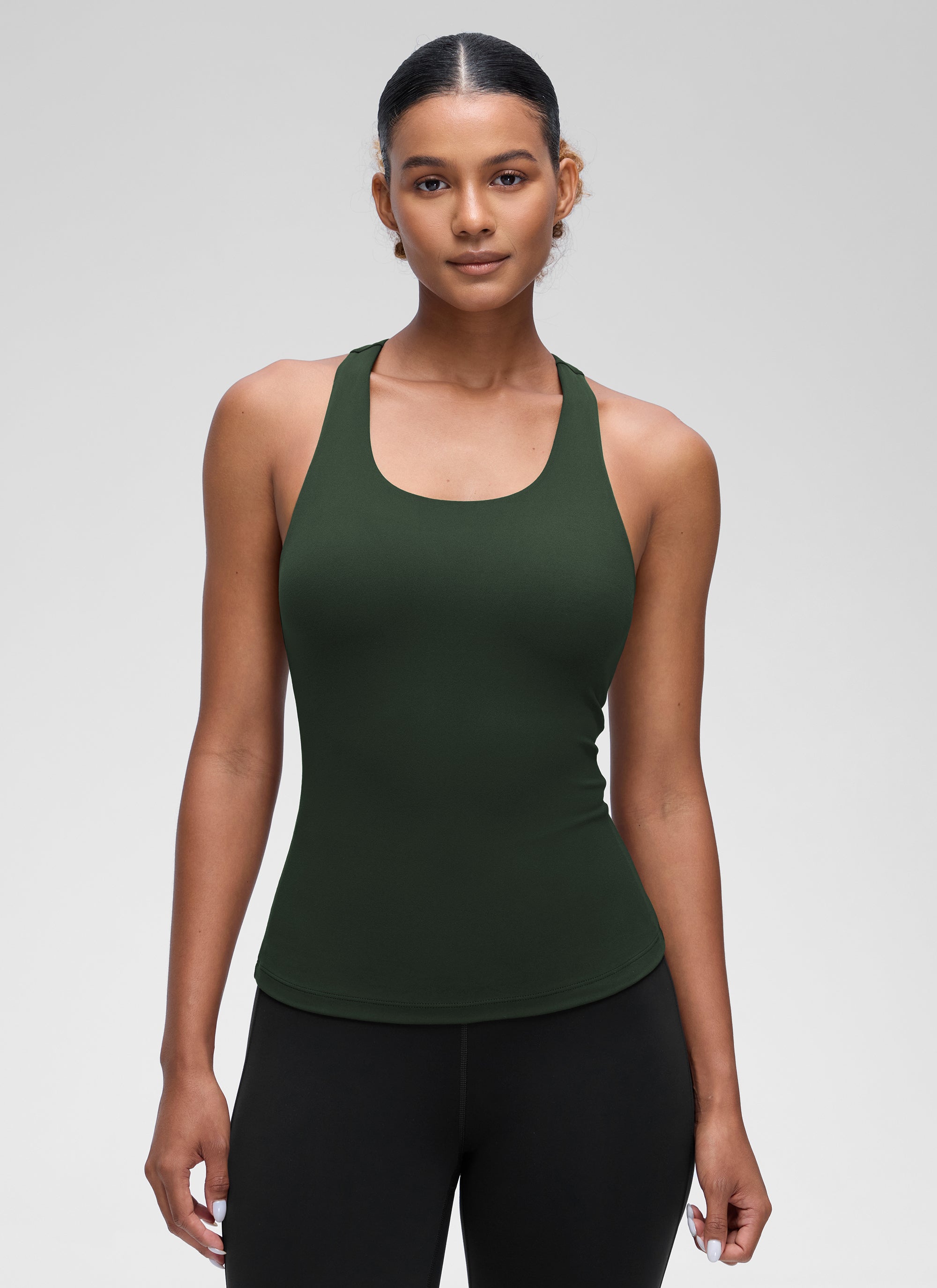 CRZ YOGA Women's Yoga Tight Fit Tops Butterluxe Built-in Bra Tank Legend Green