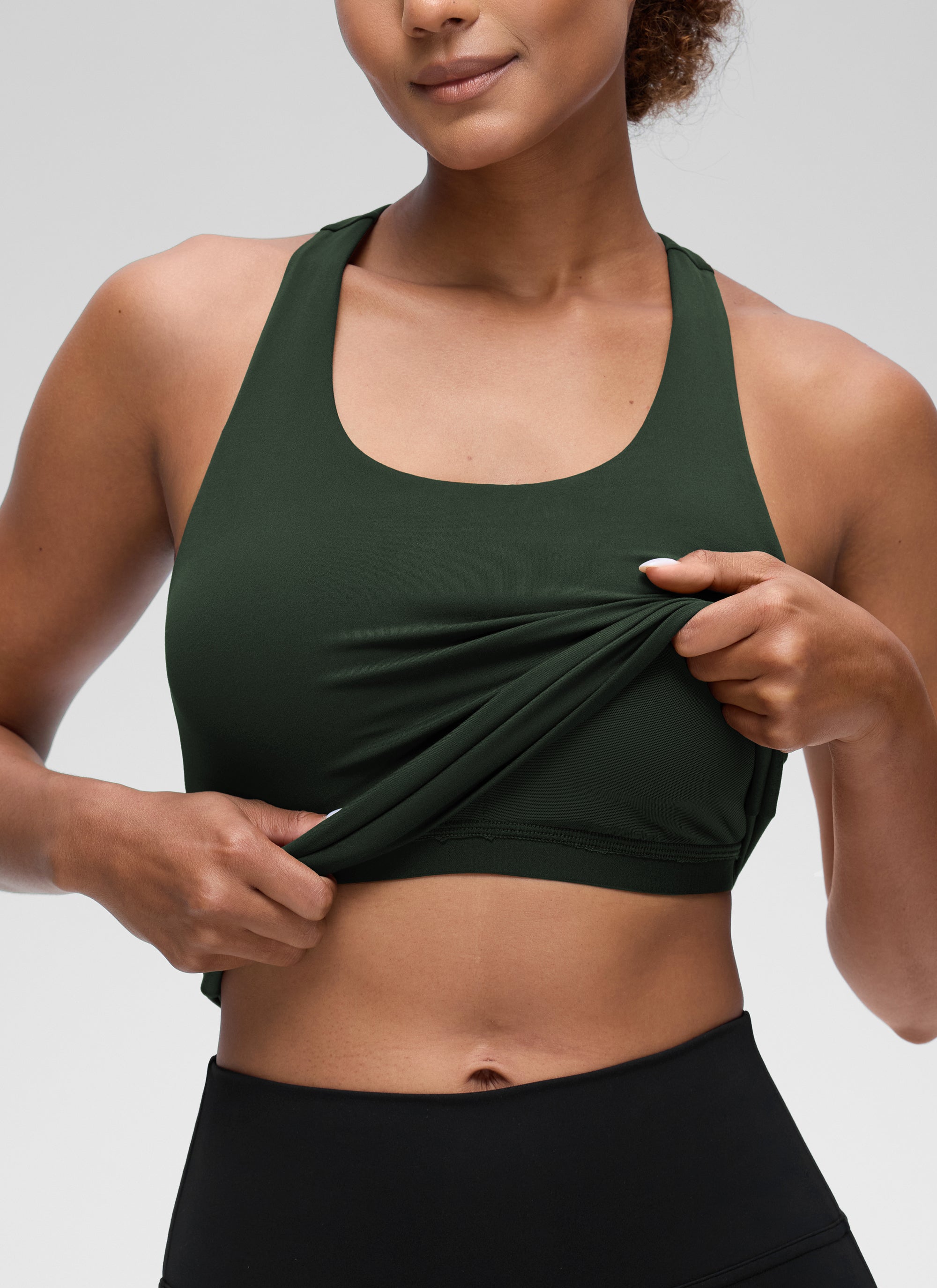 CRZ YOGA Women's Yoga Tight Fit Tops Butterluxe Built-in Bra Tank Legend Green