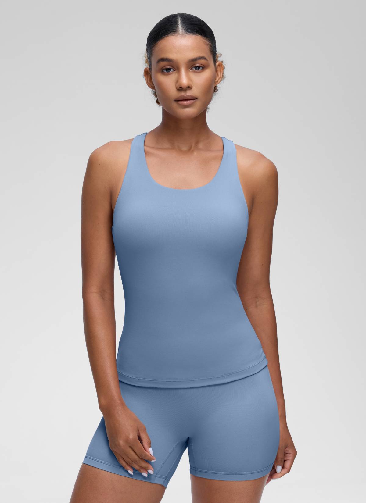 CRZ YOGA Women's Yoga Tight Fit Tops Butterluxe Built-in Bra Tank Washed Denim