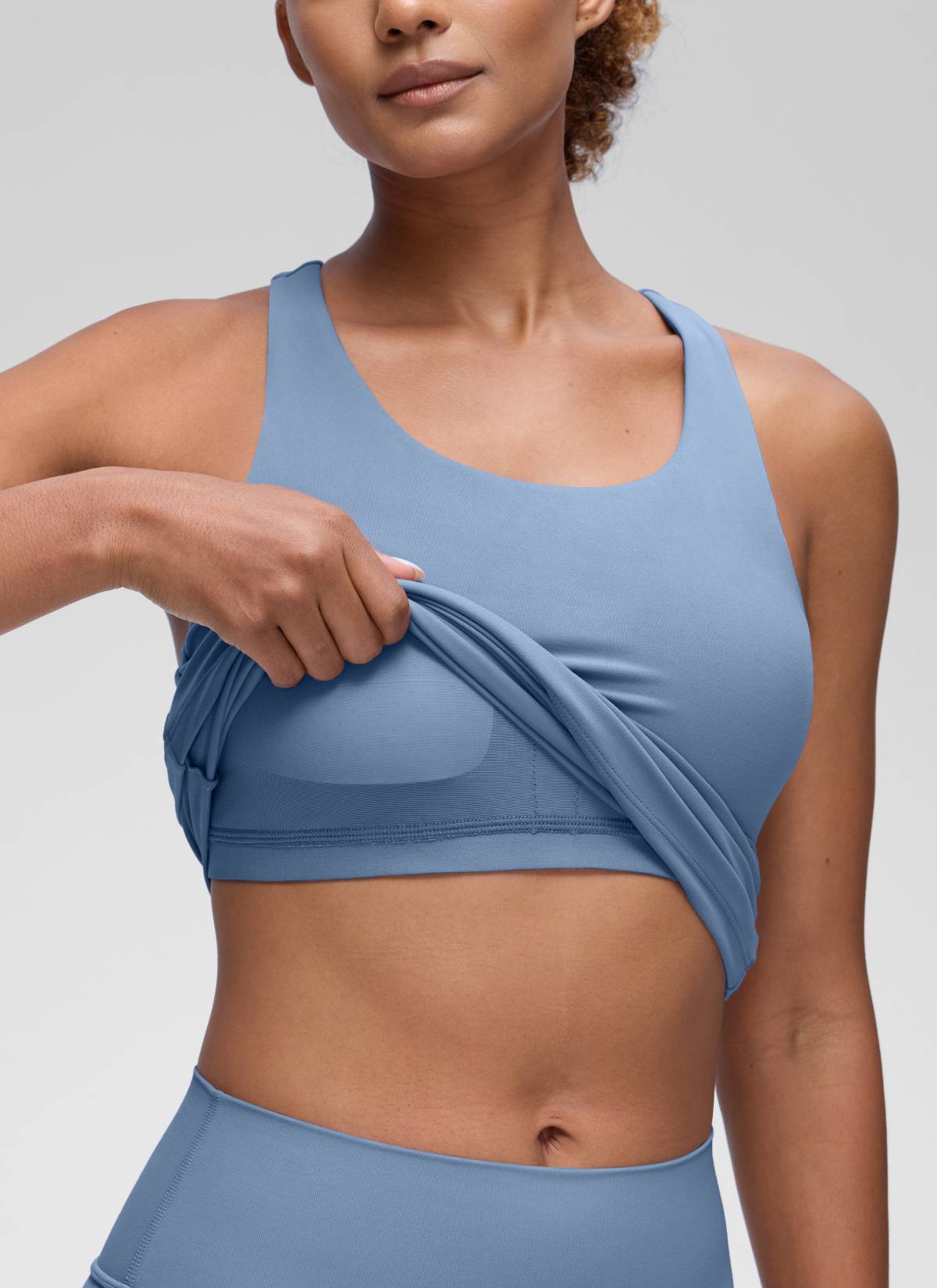 CRZ YOGA Women's Yoga Tight Fit Tops Butterluxe Built-in Bra Tank Washed Denim