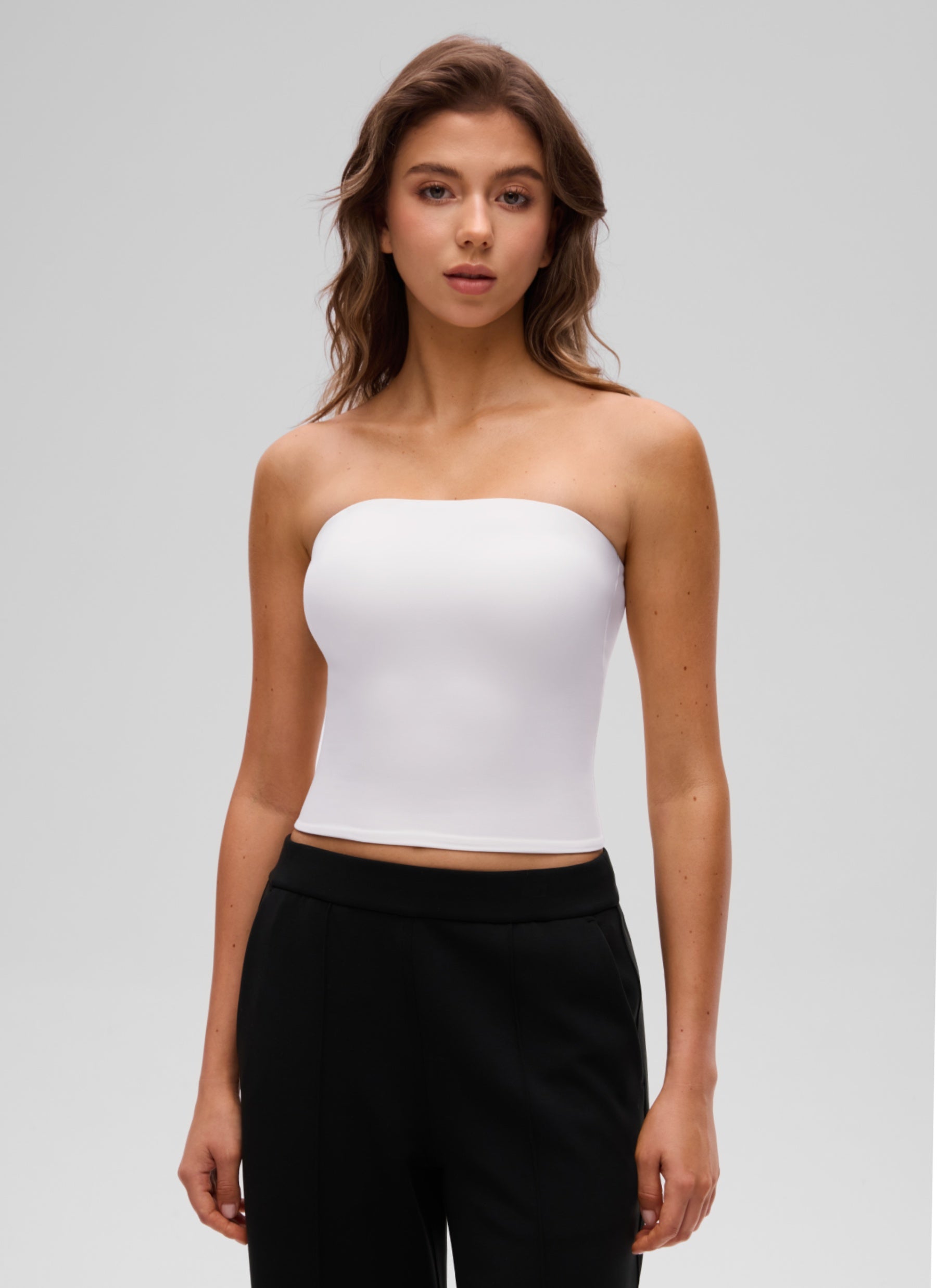 CRZ YOGA Women's Casual Butterluxe Tight Fit Strapless Tops White