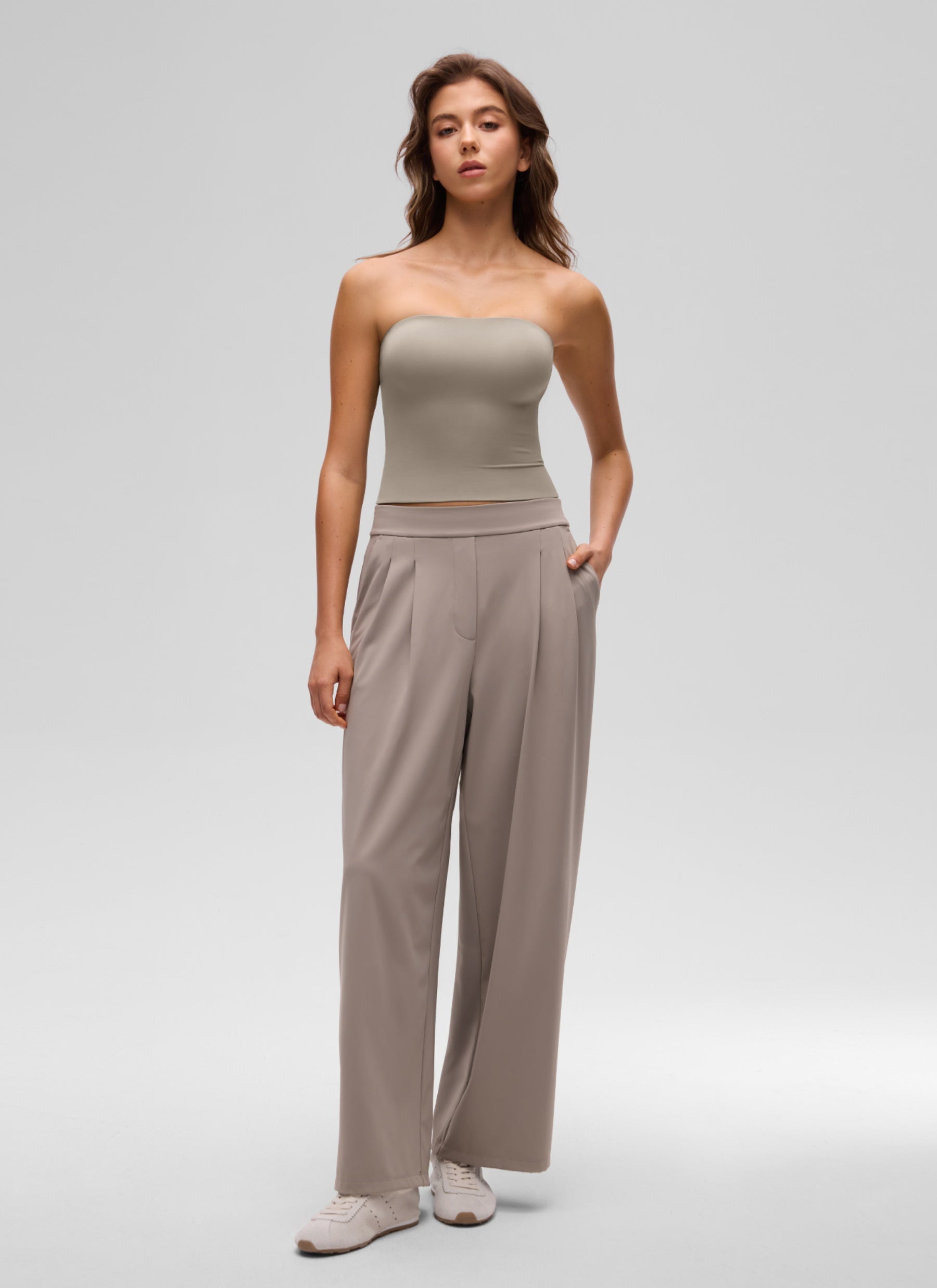 CRZ YOGA Women's Casual Butterluxe Tight Fit Strapless Tops Warm Ash Grey