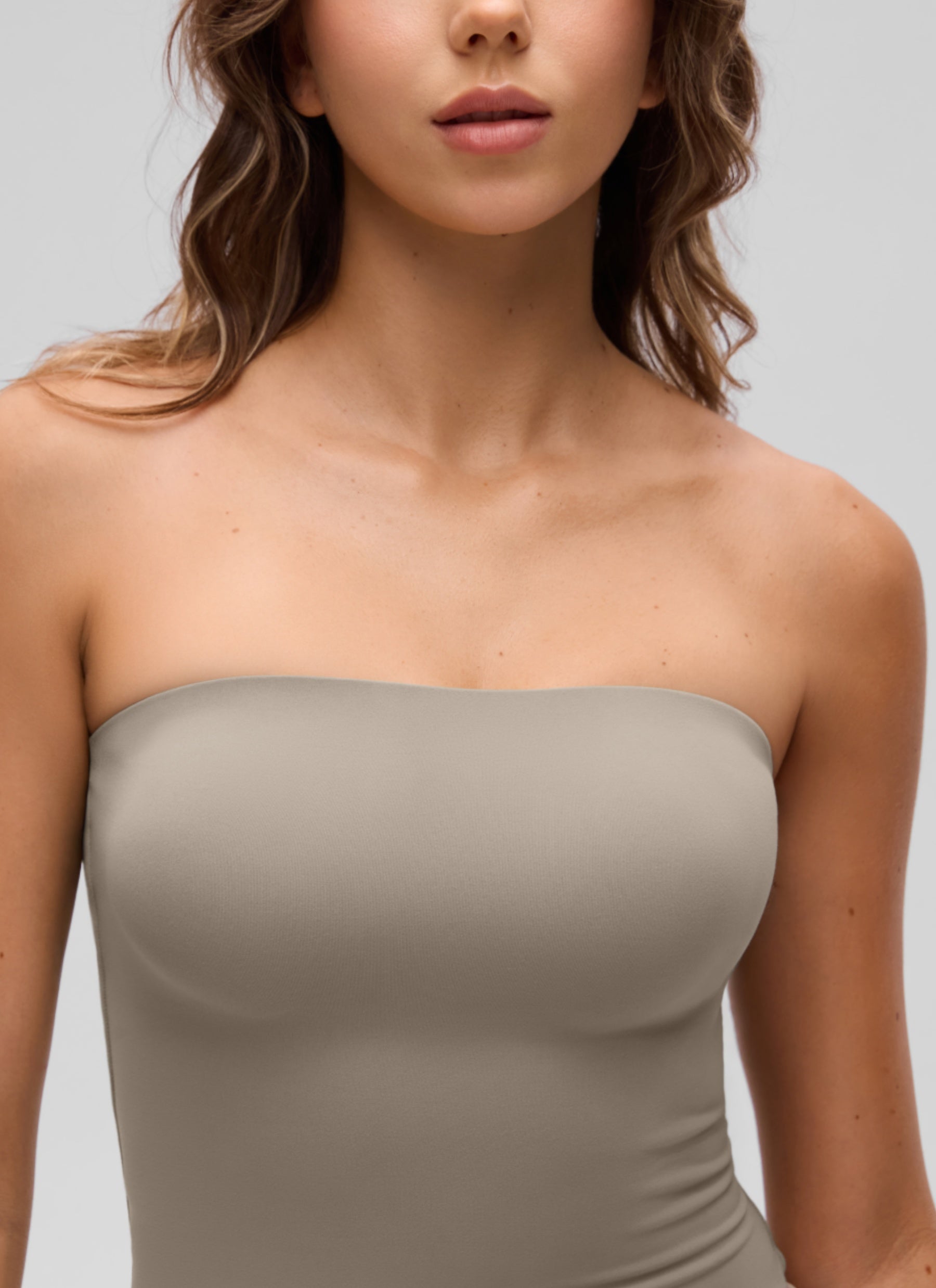 CRZ YOGA Women's Casual Butterluxe Tight Fit Strapless Tops Warm Ash Grey