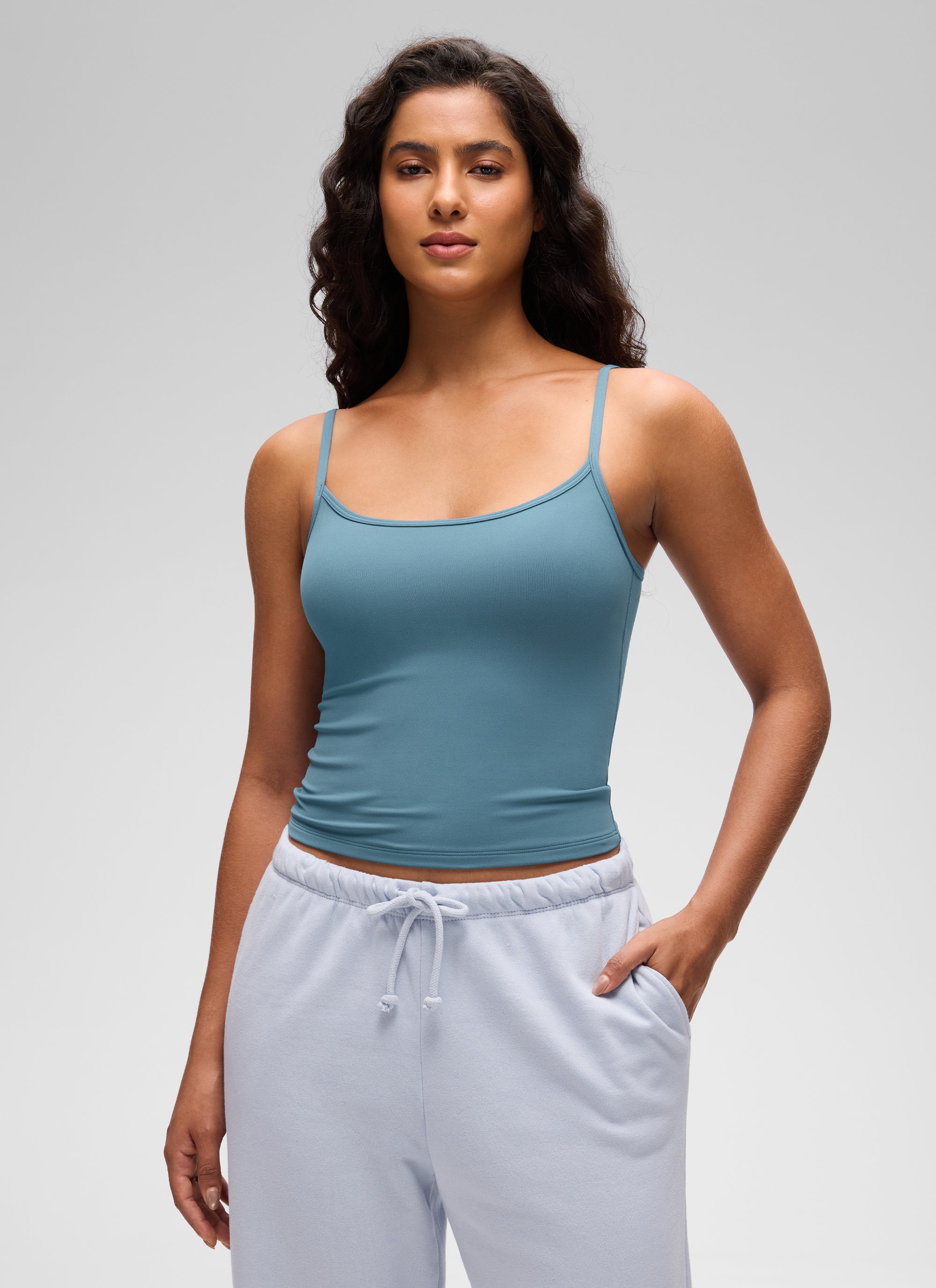 CRZ YOGA - Butterluxe نسائي Butterluxe بياقة مستديرة وفتحة ظهر على شكل حرف U وبطانة مزدوجة، اللون: أزرق رماد