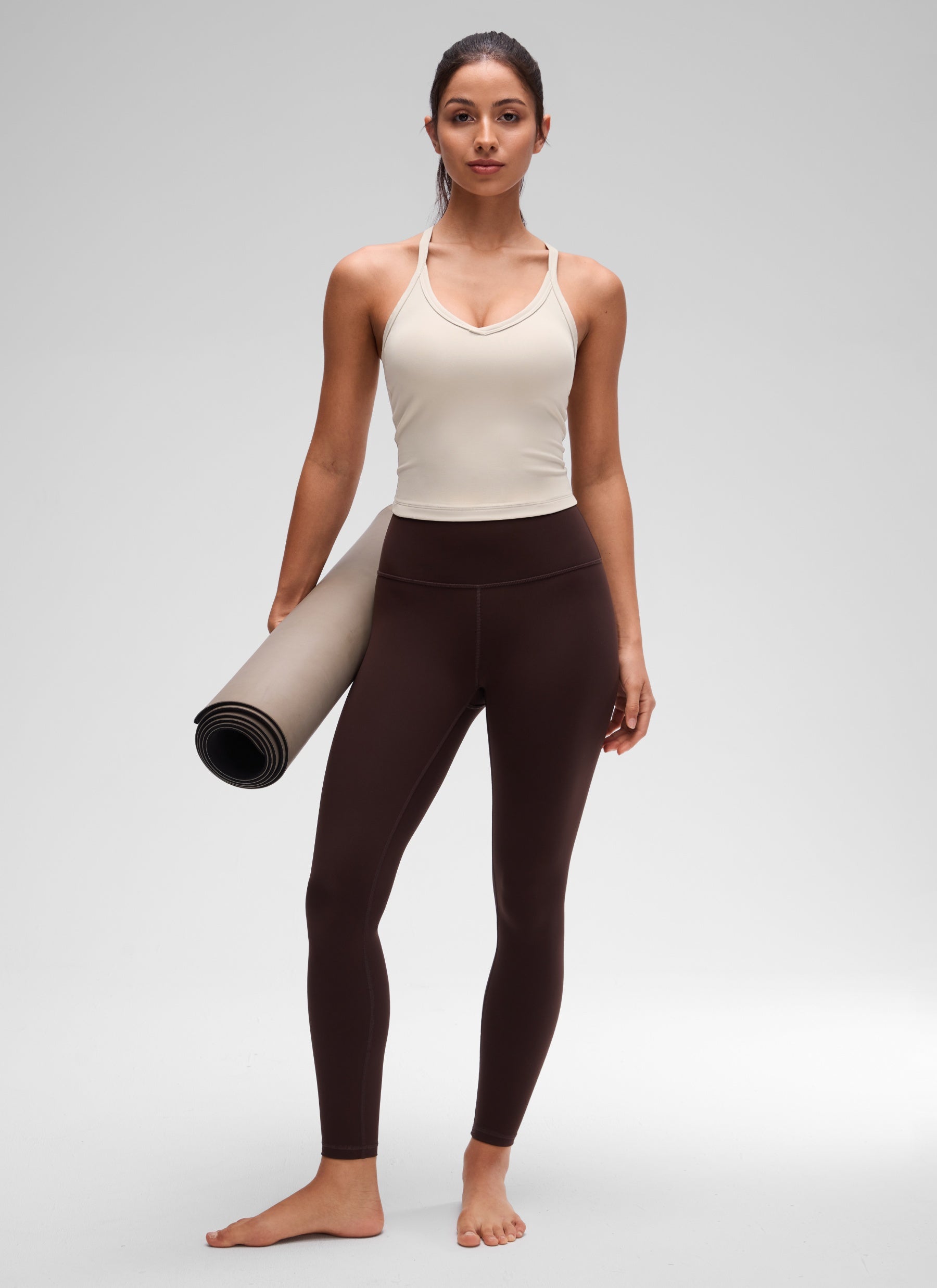 CRZ YOGA Women's Butterluxe Soft Double Lined V Neck Racerback Tanks Mojave Tan