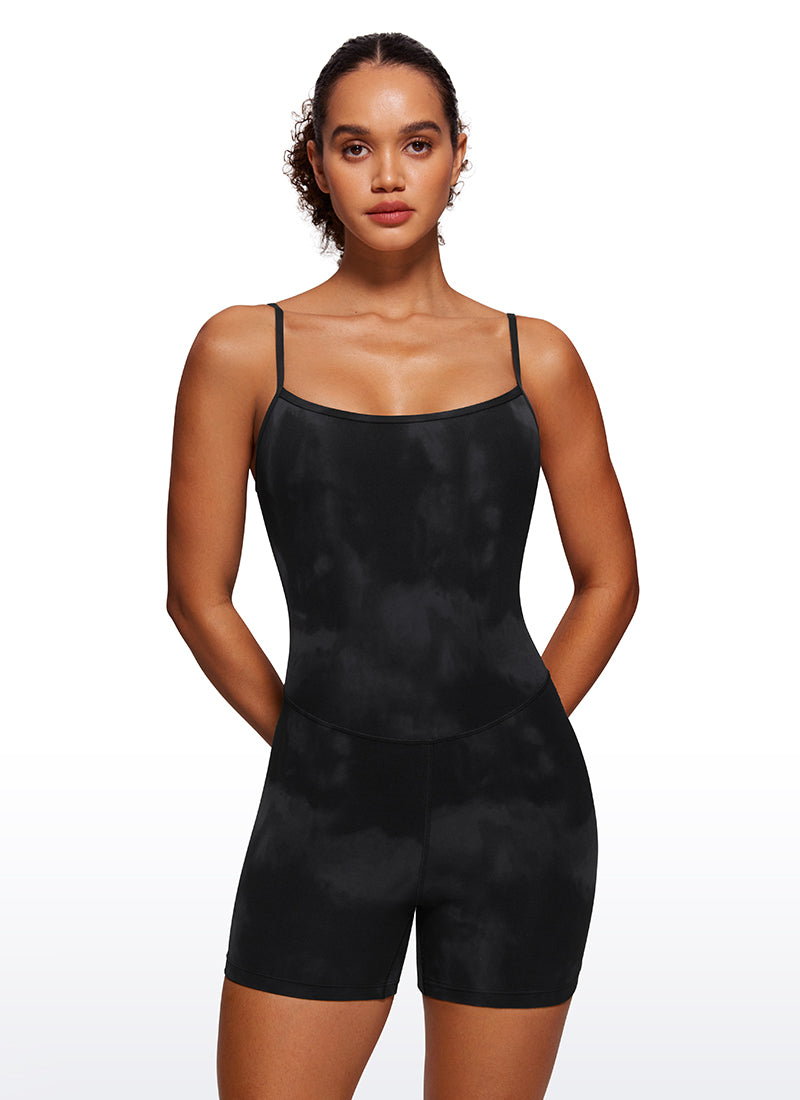 CRZ YOGA Women's Yoga Tight Fit Romper Shorts Bodysuit Jumpsuits Black Tie Dye Flowers @model_info:Thamy