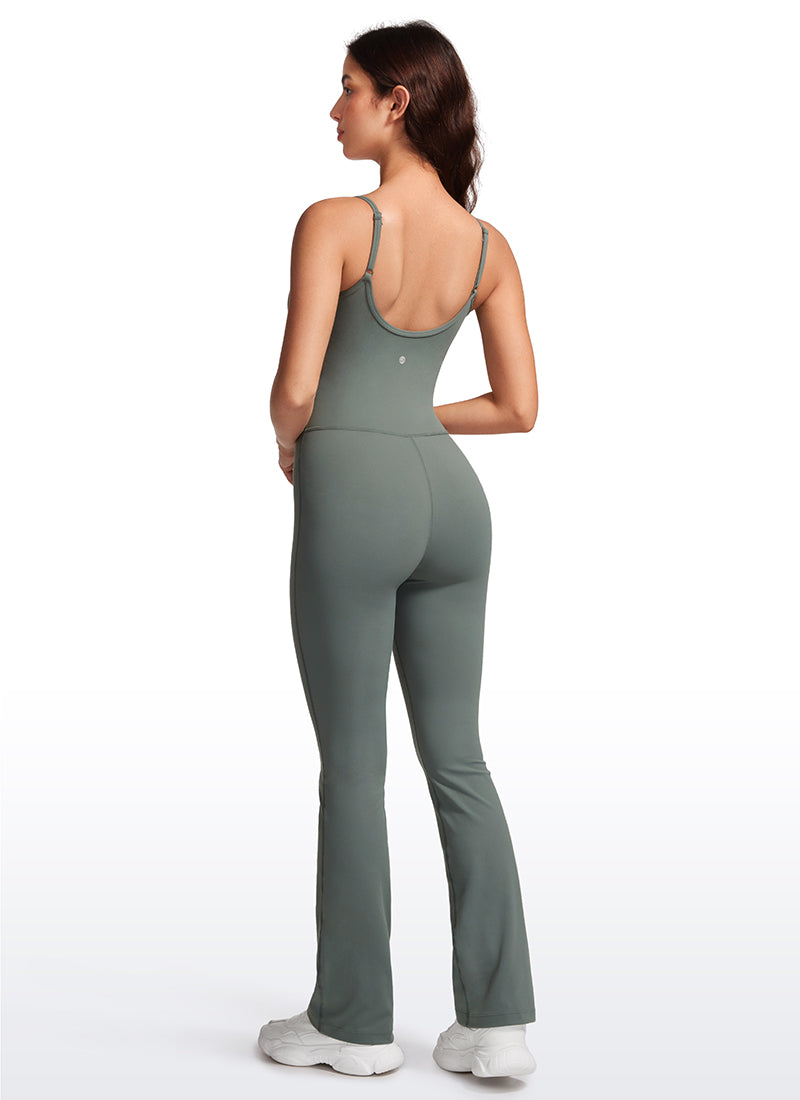 CRZ YOGA Women's Yoga Tight Fit Flare Jumpsuits Build-in Bra Bodysuits Grey Sage @model_info:Maysa