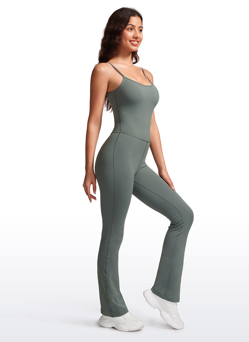 CRZ YOGA Women's Yoga Tight Fit Flare Jumpsuits Build-in Bra Bodysuits Grey Sage @model_info:Maysa