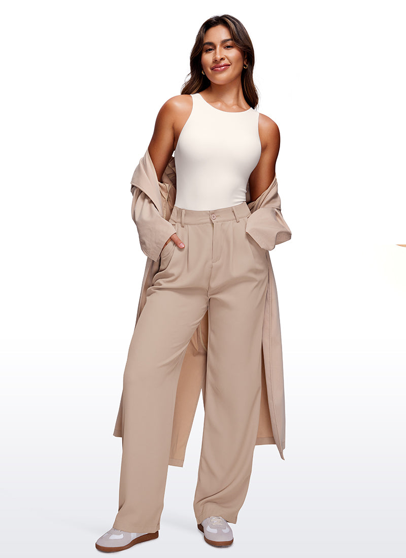 CRZ YOGA Women's Yoga Tight Fit High Neck Racerback Bodysuits White Apricot @model_info:Joy