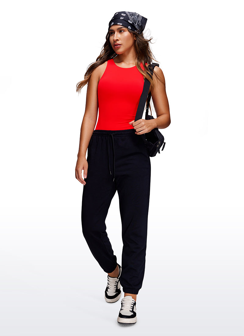 CRZ YOGA Women's Yoga Tight Fit High Neck Racerback Bodysuits Dark Red @model_info:Joy