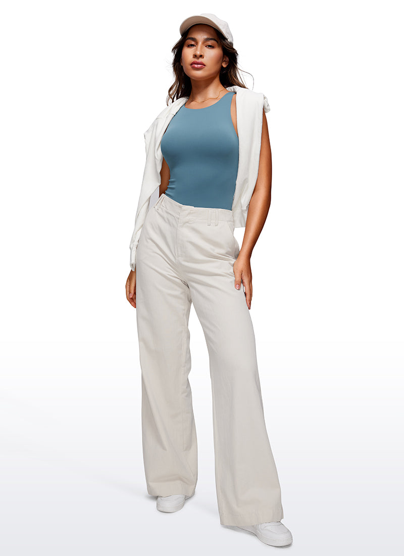 CRZ YOGA Women's Yoga Tight Fit High Neck Racerback Bodysuits Blue Ashes @model_info:Joy