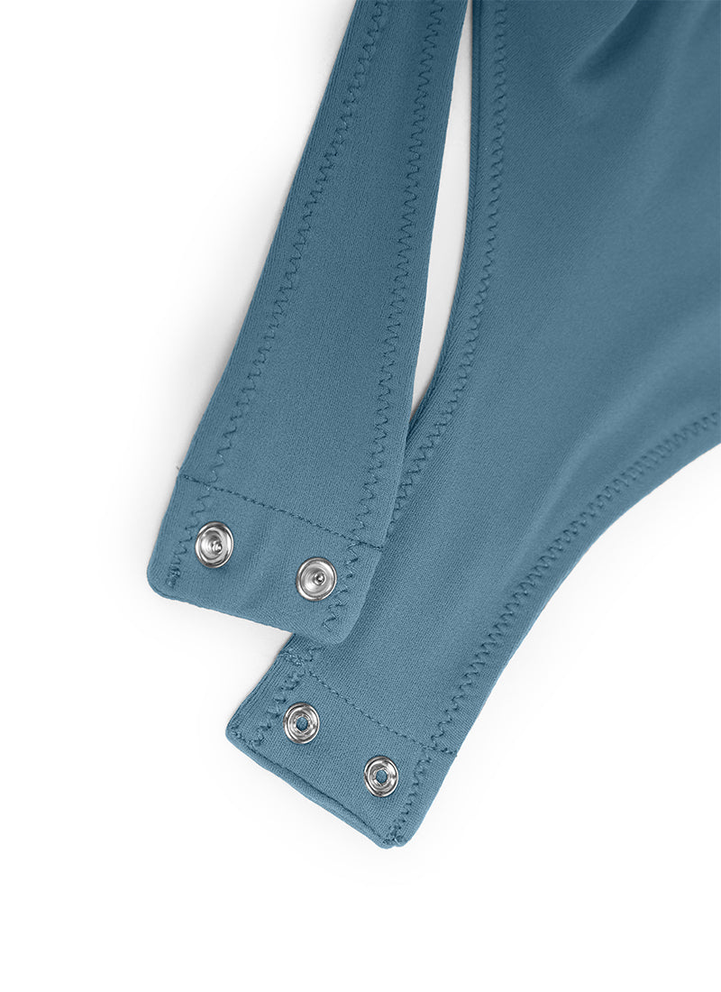 CRZ YOGA Women's Yoga Tight Fit High Neck Racerback Bodysuits Blue Ashes @model_info:NEW