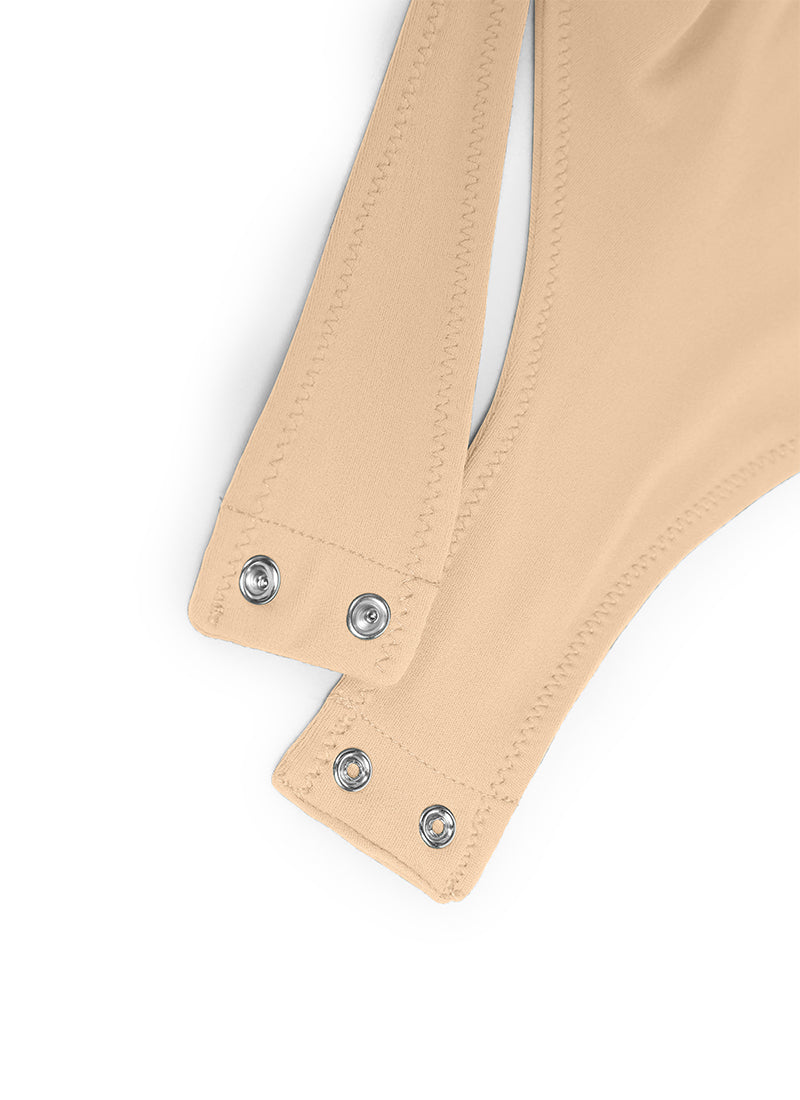 CRZ YOGA Women's Yoga Tight Fit Scoop Neck Short Sleeves Bodysuits Tan Milkshake @model_info:NEW