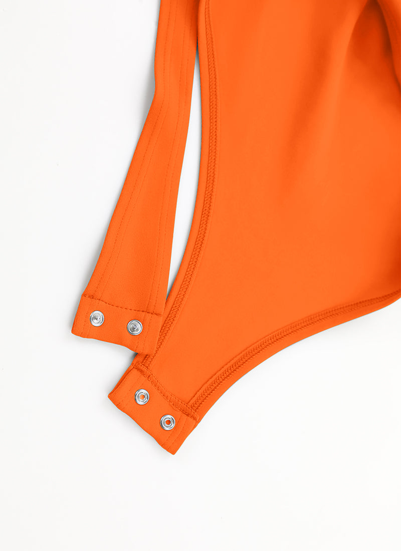 CRZ YOGA Women's Yoga Tight Fit Scoop Neck Short Sleeves Bodysuits Neon Orange @model_info:NEW