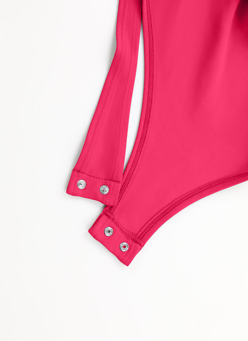 CRZ YOGA Women's Yoga Tight Fit Square Neck Long Sleeves Bodysuits Viva Magenta @model_info:NEW