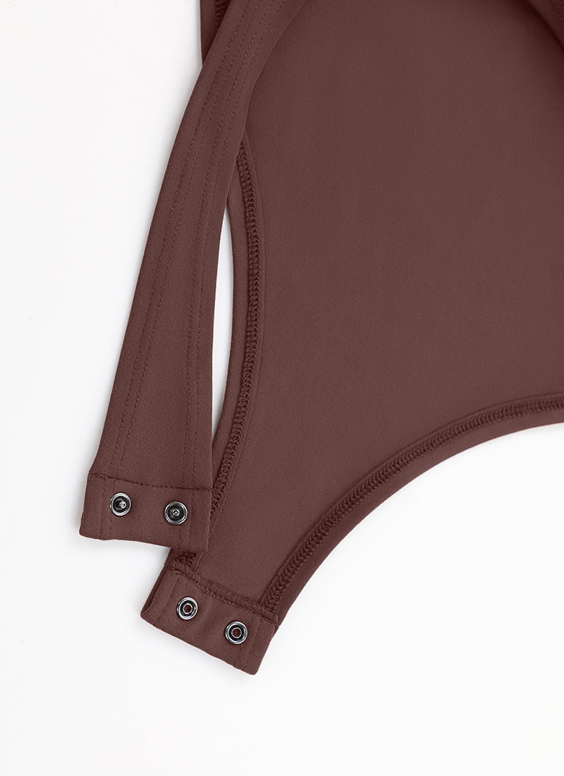 CRZ YOGA Women's Yoga Tight Fit Square Neck Long Sleeves Bodysuits Taupe @model_info:NEW