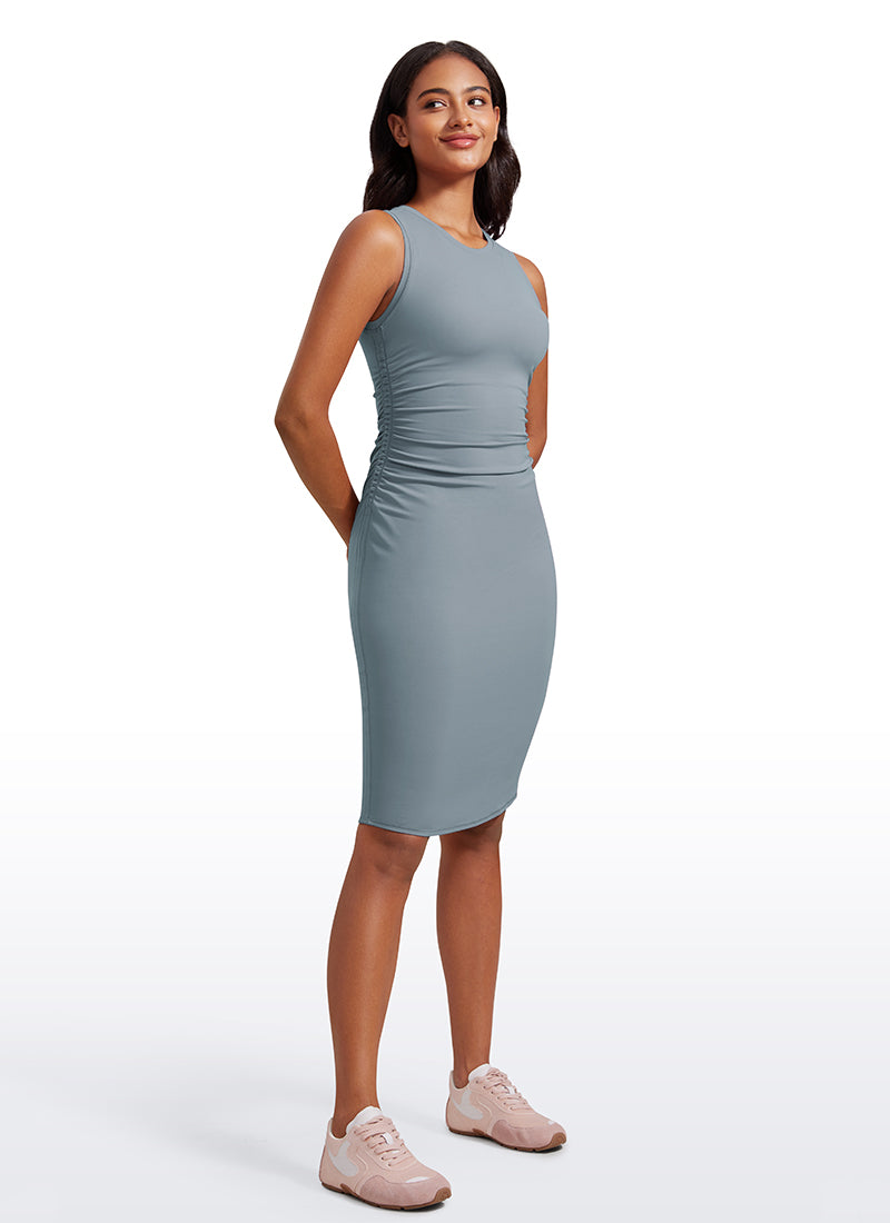 CRZ YOGA Womens Butterluxe Ruched Bodycon Sleeveless Midi Dresses Belgian Blue @model_info:Lais