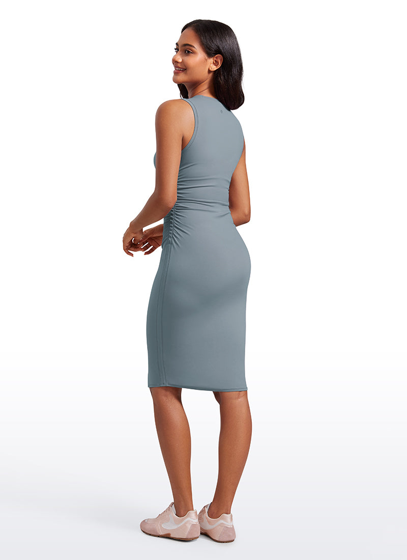CRZ YOGA Womens Butterluxe Ruched Bodycon Sleeveless Midi Dresses Belgian Blue @model_info:Lais