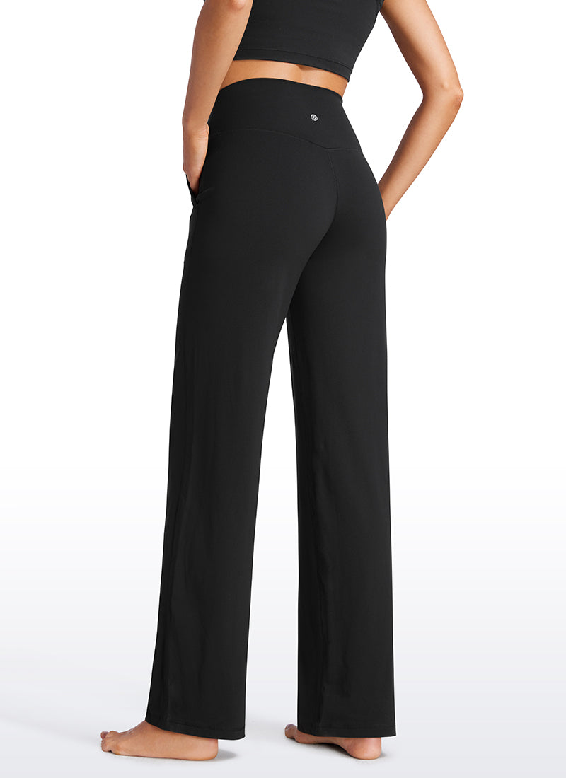 CRZ YOGA Women's Butterluxe High Rise Wide Leg Pants with Pockets 31'' Black @model_info:VLA