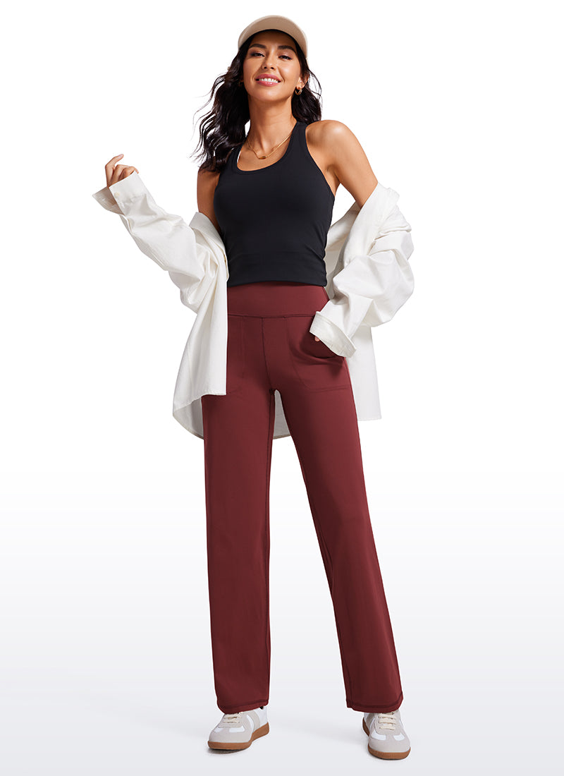 CRZ YOGA Women's Butterluxe High Rise Wide Leg Pants with Pockets 31'' Noctilucence Red @model_info:VLA