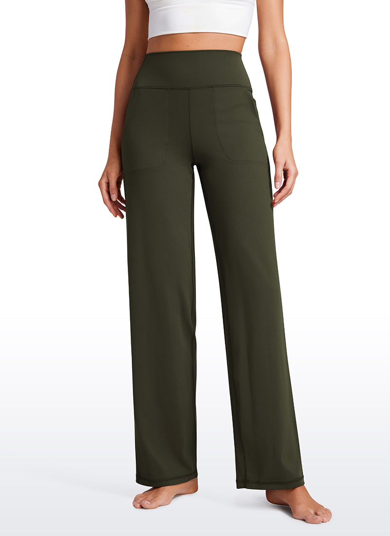 CRZ YOGA Women's Butterluxe High Rise Wide Leg Pants with Pockets 31'' Olive Green @model_info:VLA