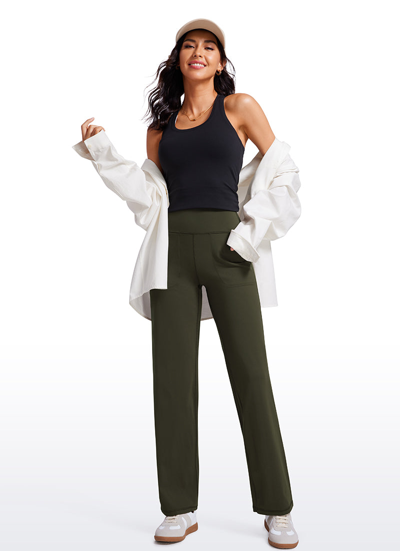 CRZ YOGA Women's Butterluxe High Rise Wide Leg Pants with Pockets 31'' Olive Green @model_info:VLA
