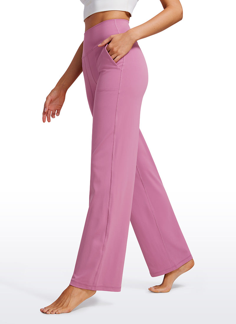 CRZ YOGA Women's Butterluxe High Rise Wide Leg Pants with Pockets 31'' Velvet Dust @model_info:Vlada
