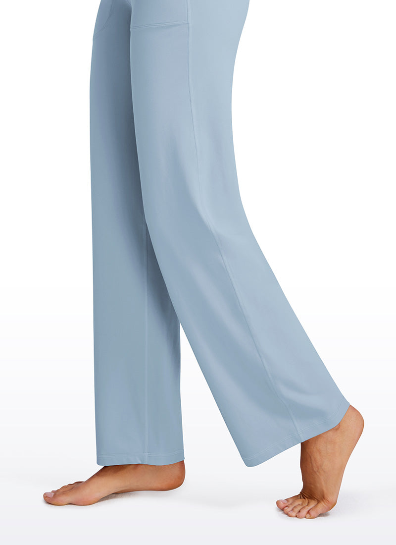 CRZ YOGA Women's Butterluxe High Rise Wide Leg Pants with Pockets 31'' Cambric Blue @model_info:Vlada