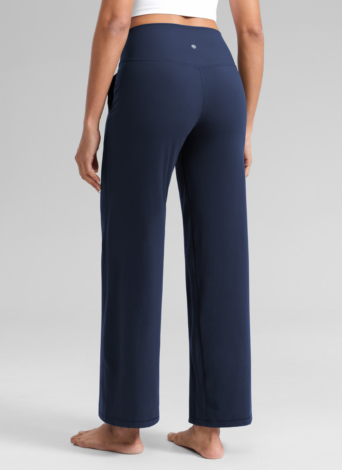 CRZ YOGA Women's Butterlift High Waisted Wide Leg Pants with Pockets Club Blue @model_info:Dany