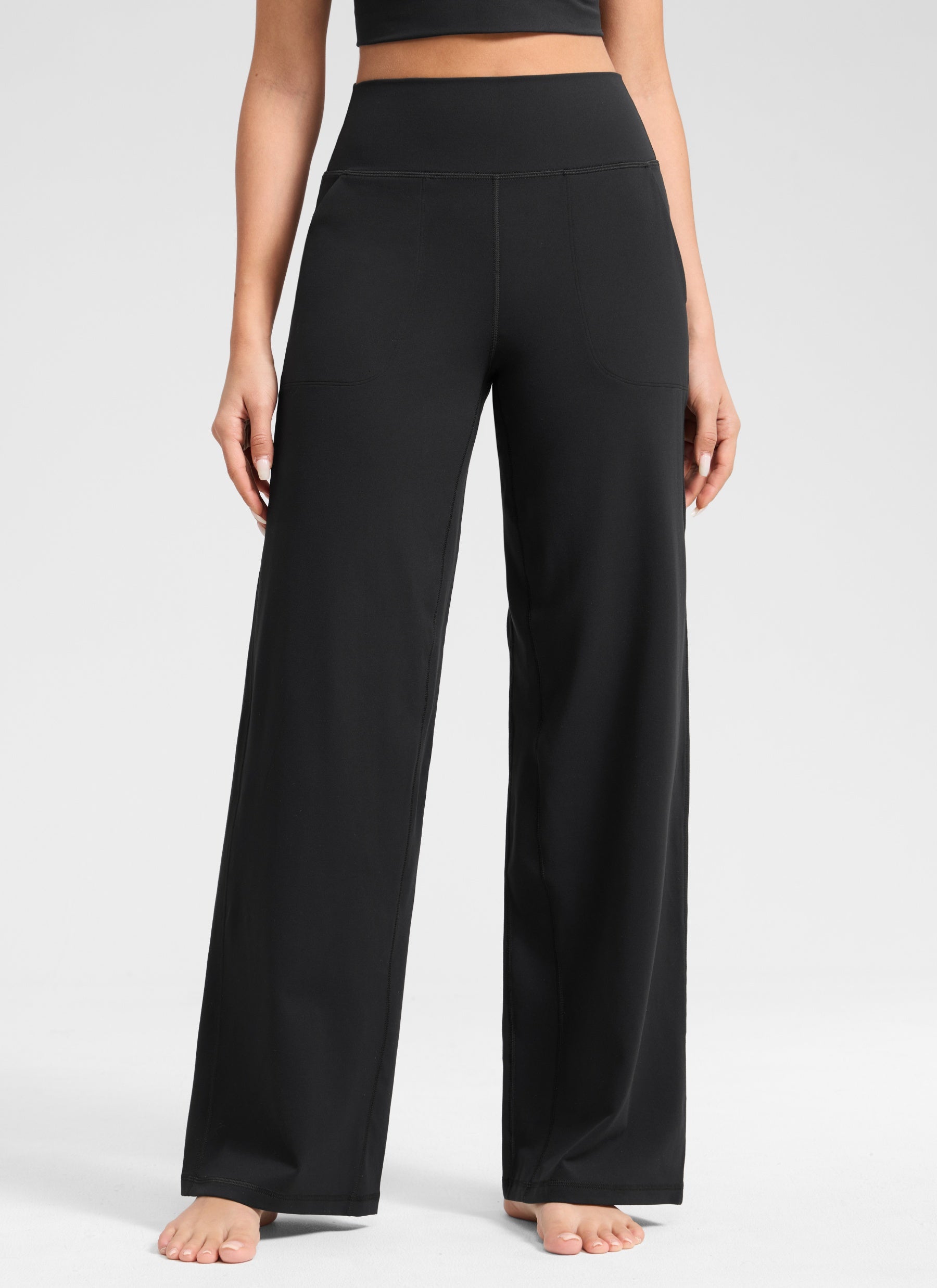 CRZ YOGA Women's Butterlift High Waisted Wide Leg Pants with Pockets Black