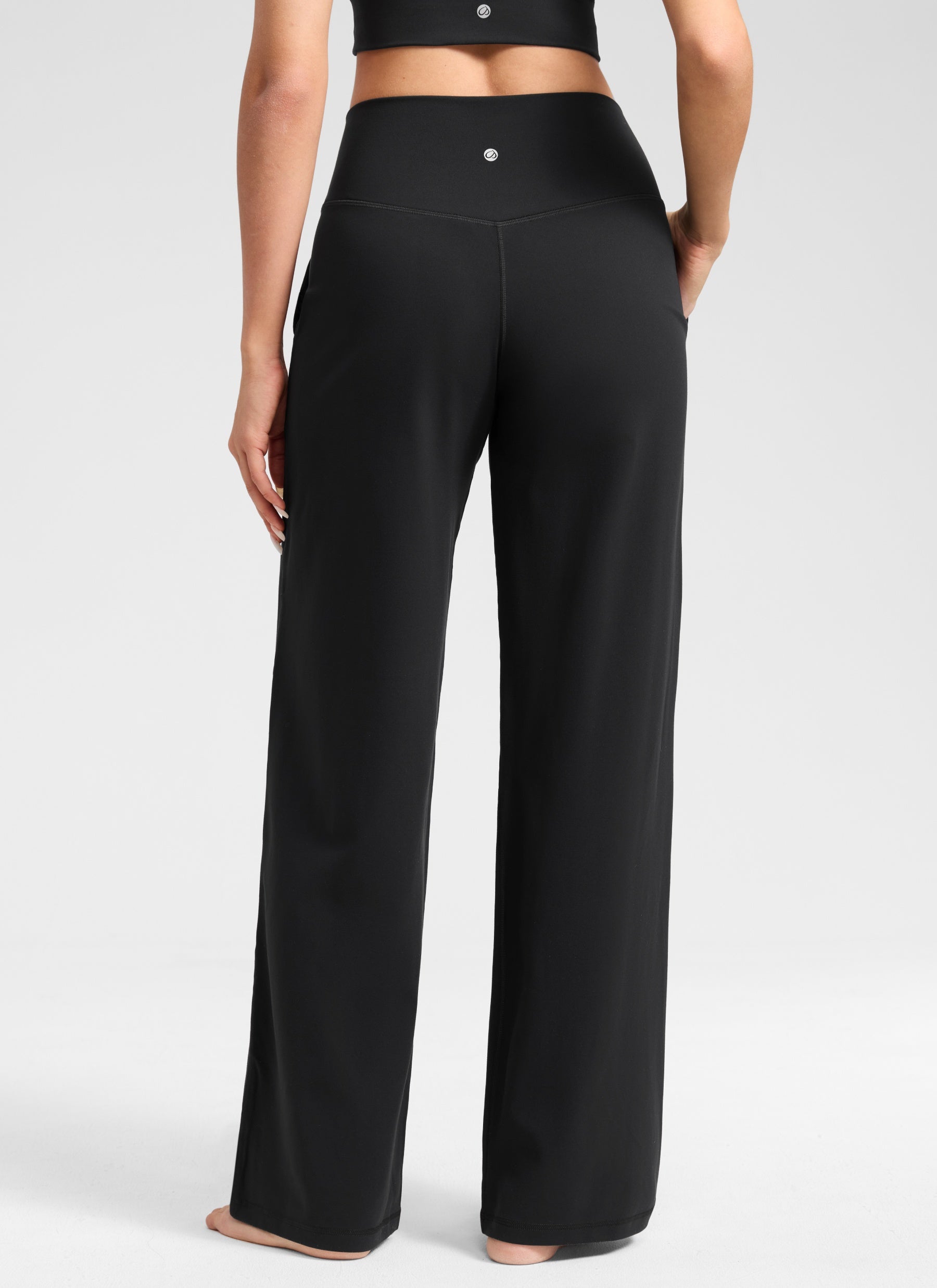 CRZ YOGA Women's Butterlift High Waisted Wide Leg Pants with Pockets Black