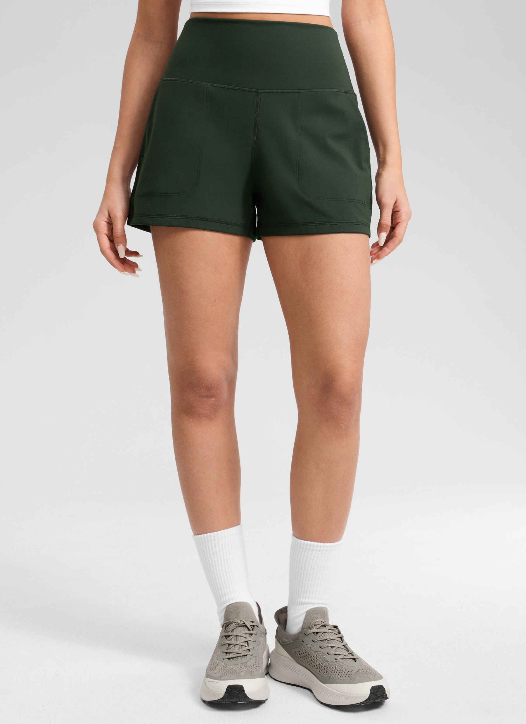 CRZ YOGA Women Butterlift High Waisted Shorts with Pockets Linerless Legend Green
