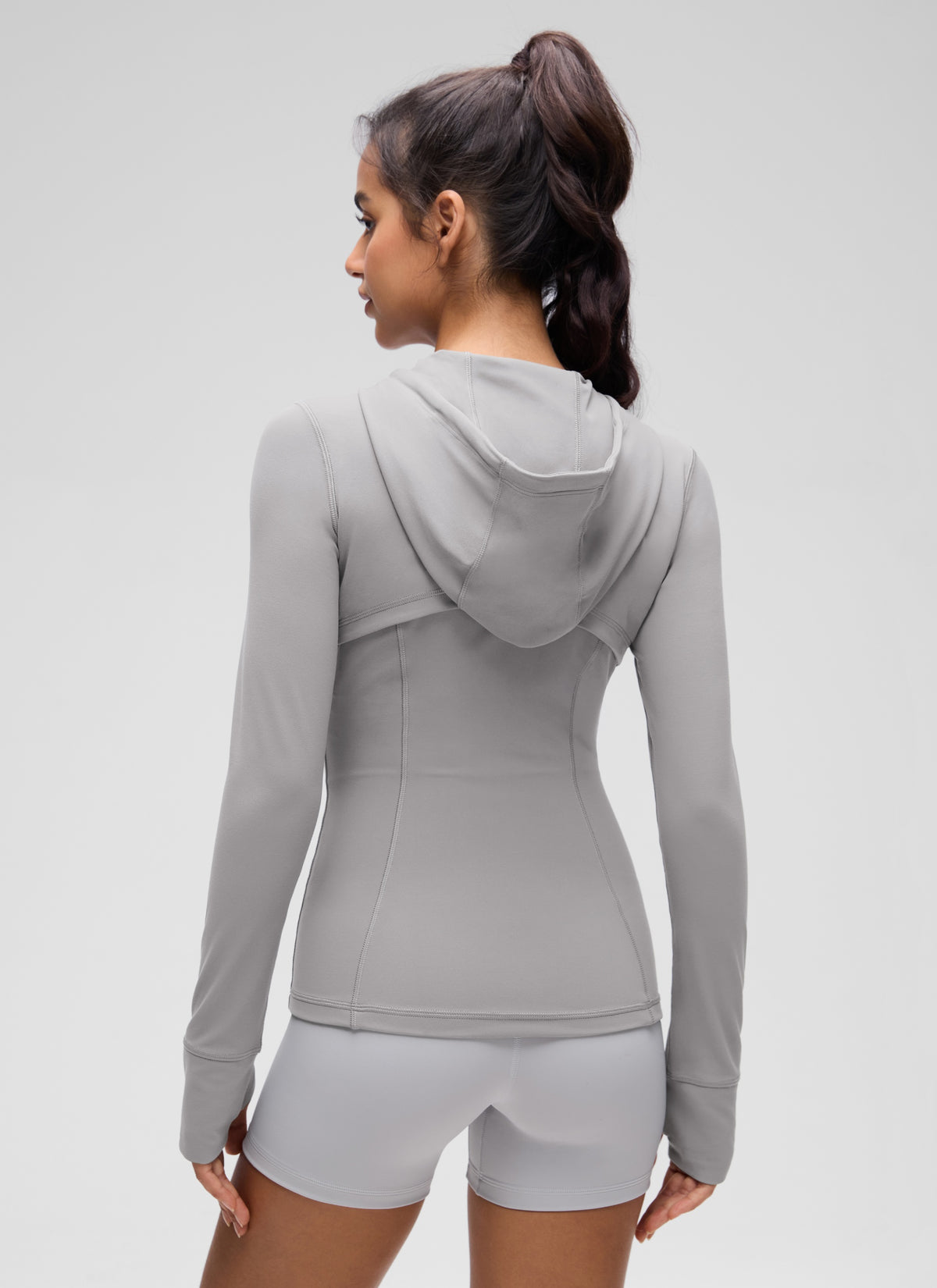 CRZ YOGA Women's Butterluxe Slim Fit Pocket Outerwear Full Zip Hoodies Gull Gray @model_info:Liss