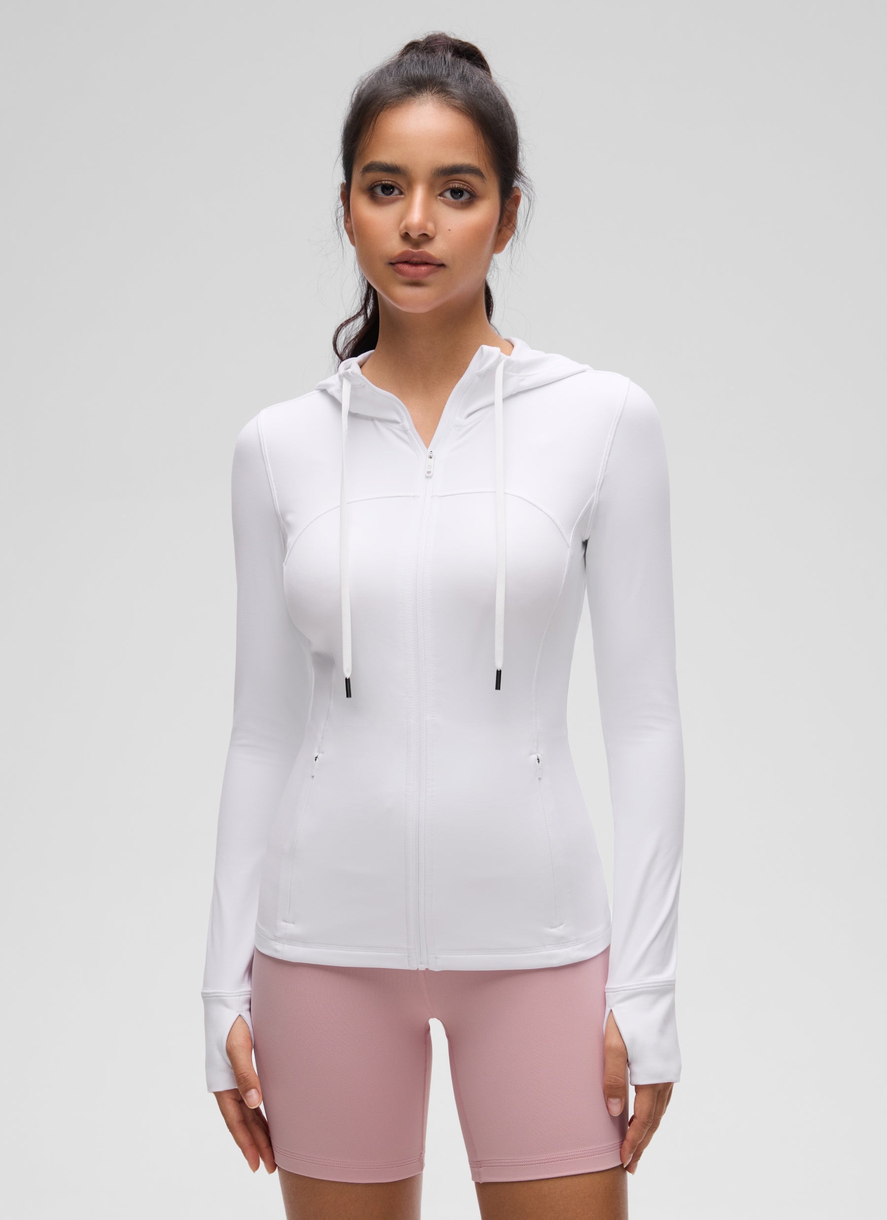 هوديز CRZ YOGA نسائي Butterluxe بقصة ضيقة وجيوب بسحاب كامل أبيض
