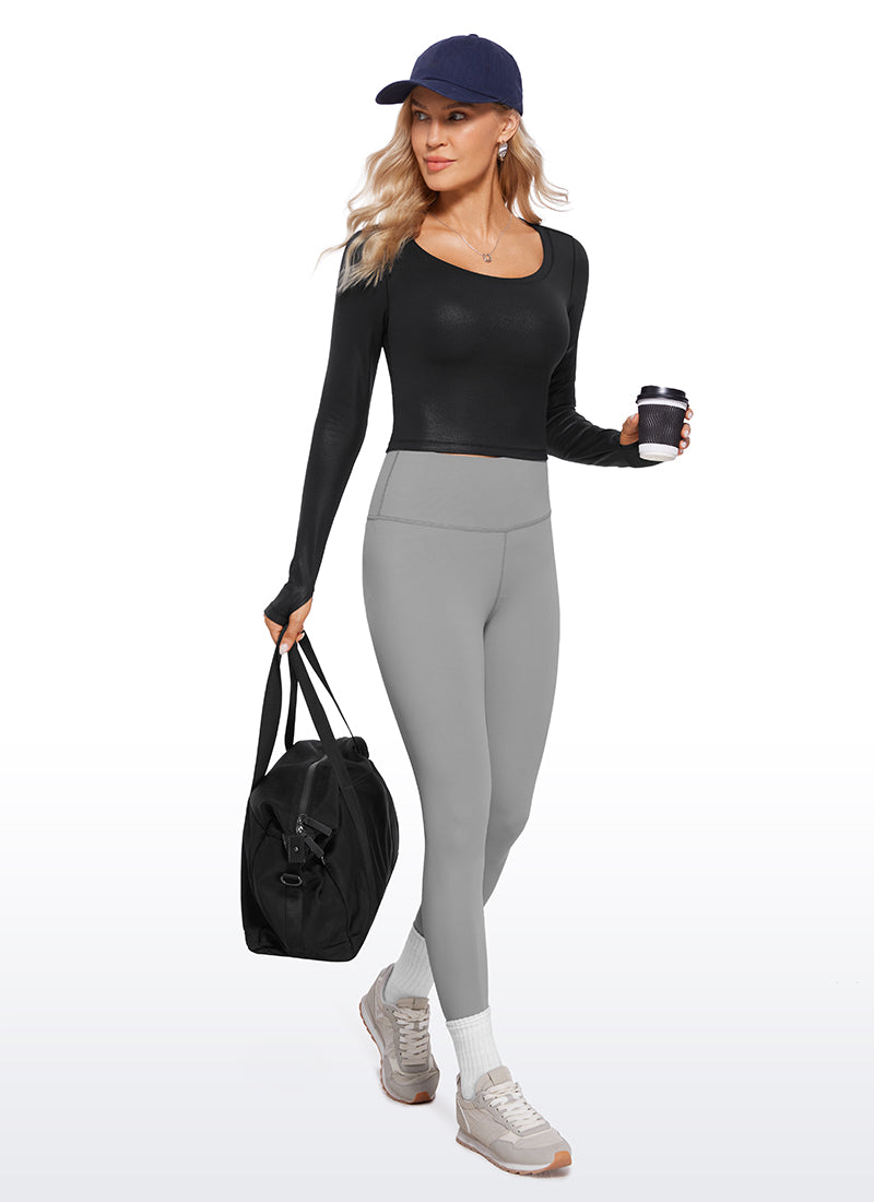 CRZ YOGA Leggings de yoga de manga larga Butterluxe para mujer Black Classic Leather @model_info:NAT