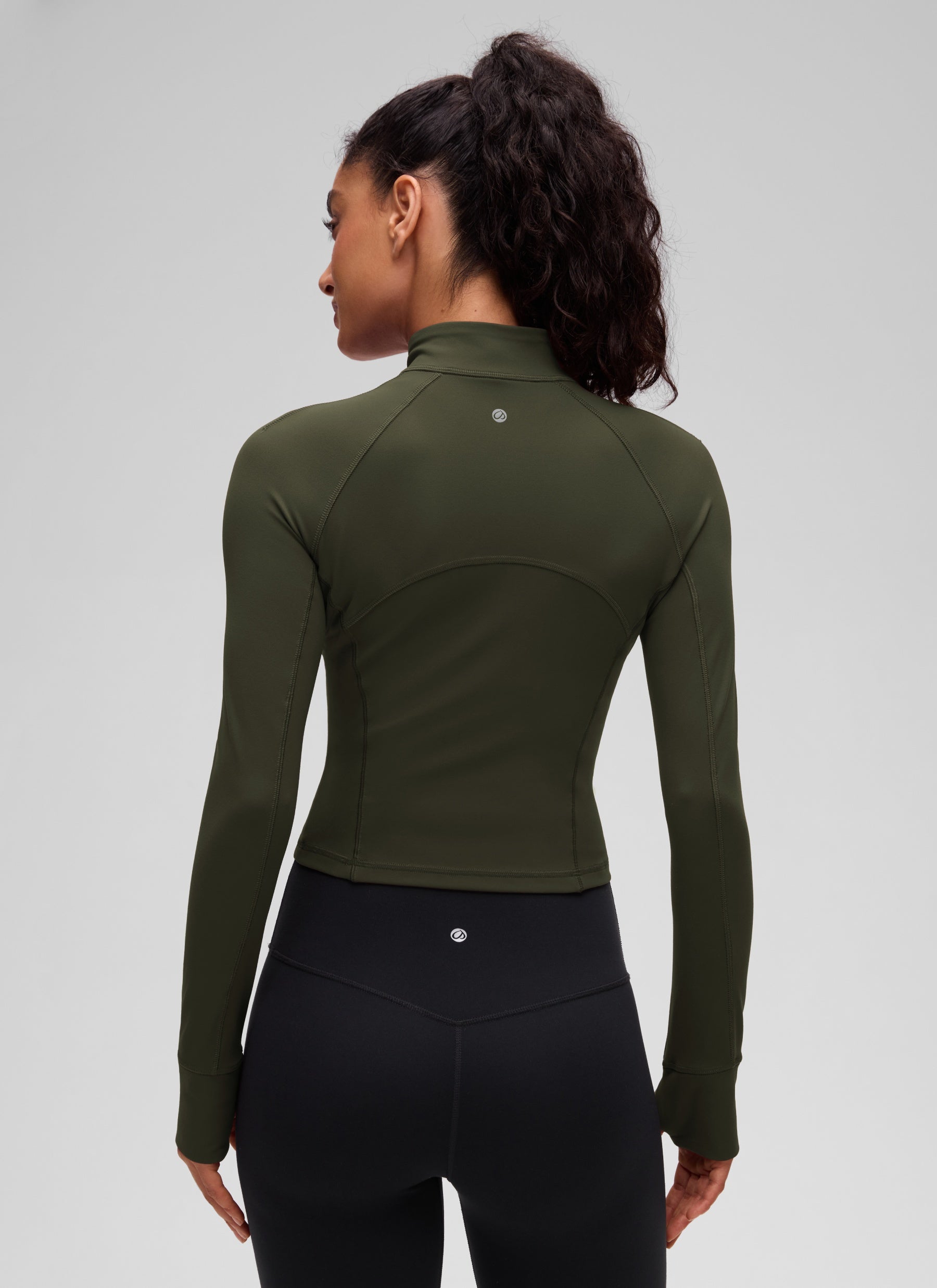 CRZ YOGA Women's Yoga Slim Fit Tops Butterluxe Half-Zip Long Sleeve Olive Green @model_info:Larissa