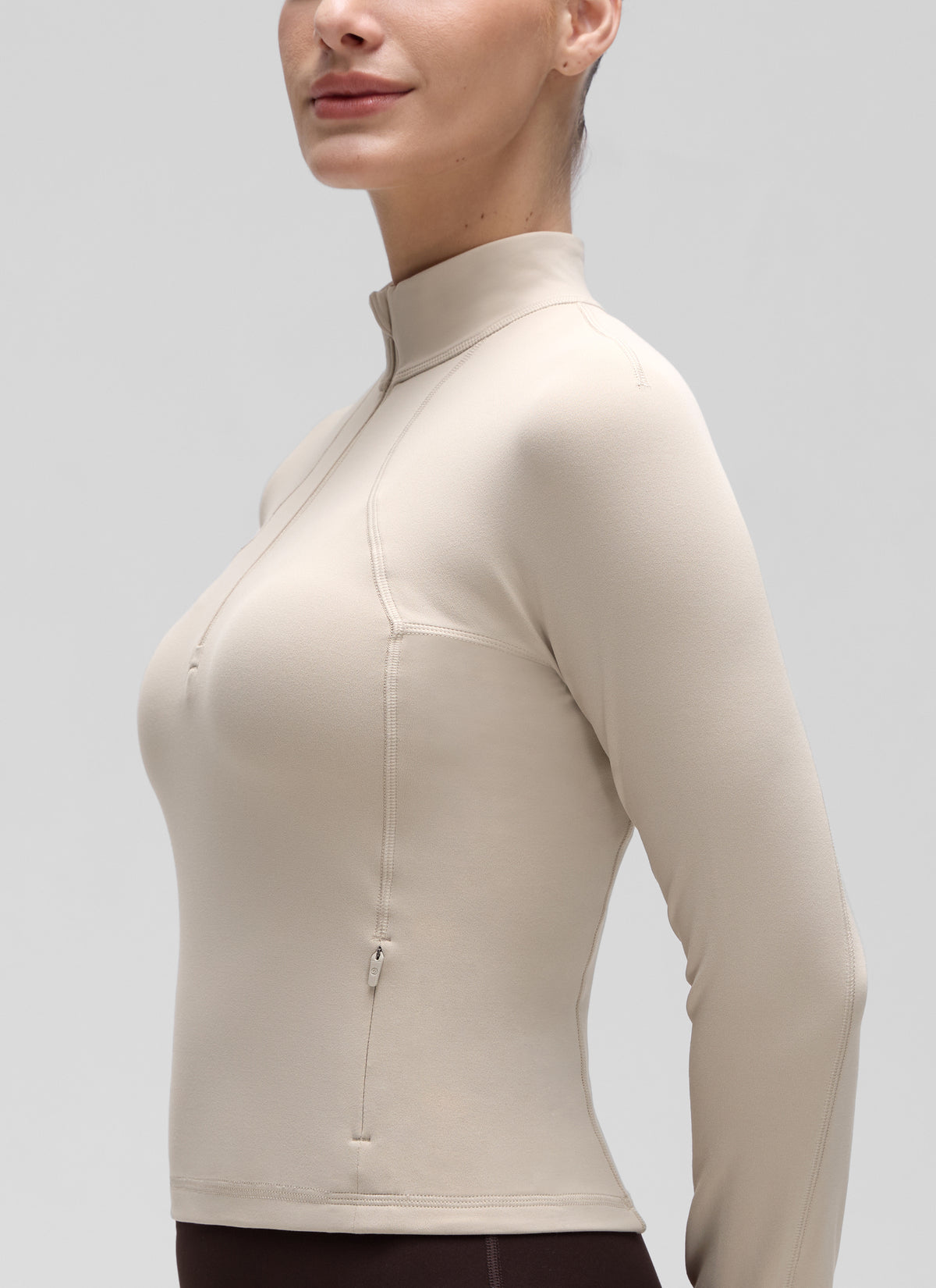 CRZ YOGA Women's Yoga Slim Fit Tops Butterluxe Half-Zip Long Sleeve Mojave Tan @model_info:Jaynne