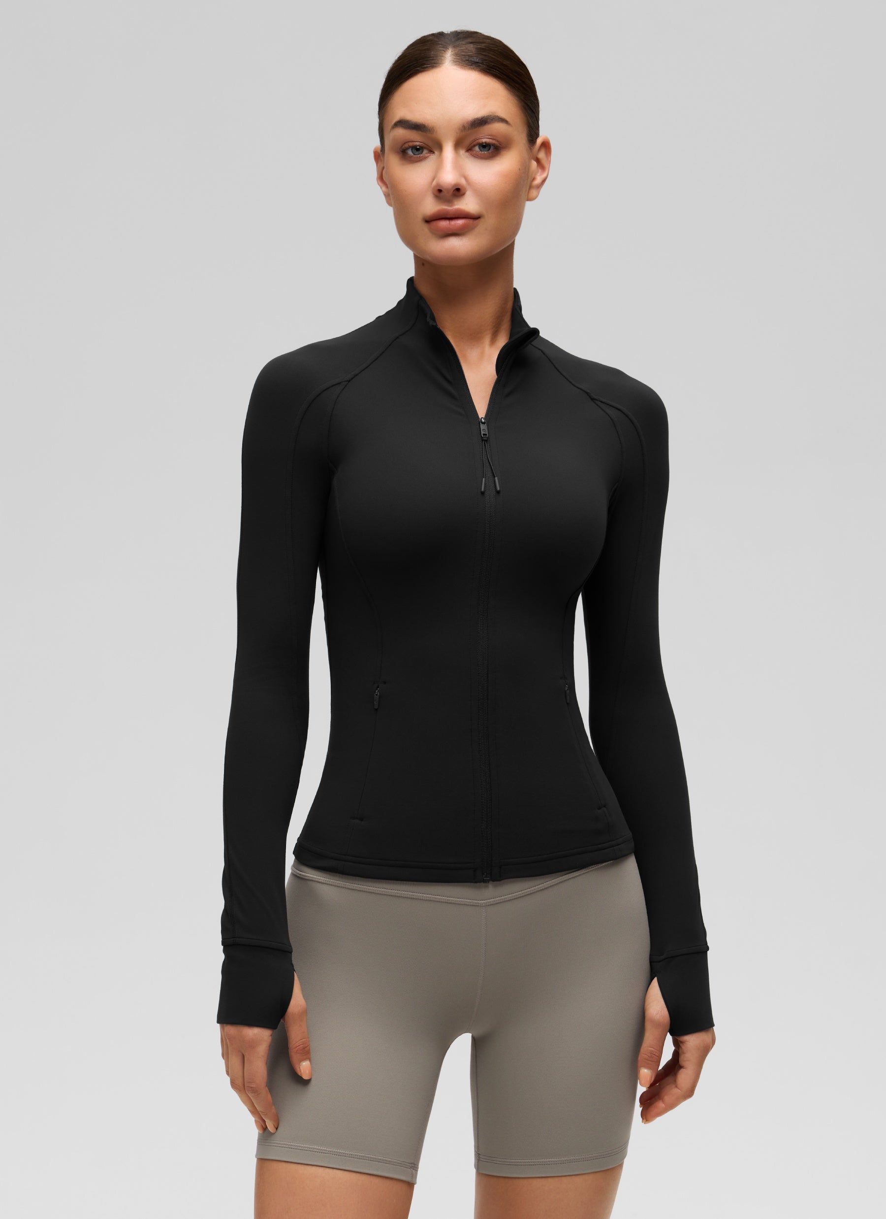 CRZ YOGA - بلوزات يوغا نسائية بقصة ضيقة من قماش Butterluxe بسحاب Butterluxe وأكمام طويلة، لون أسود
