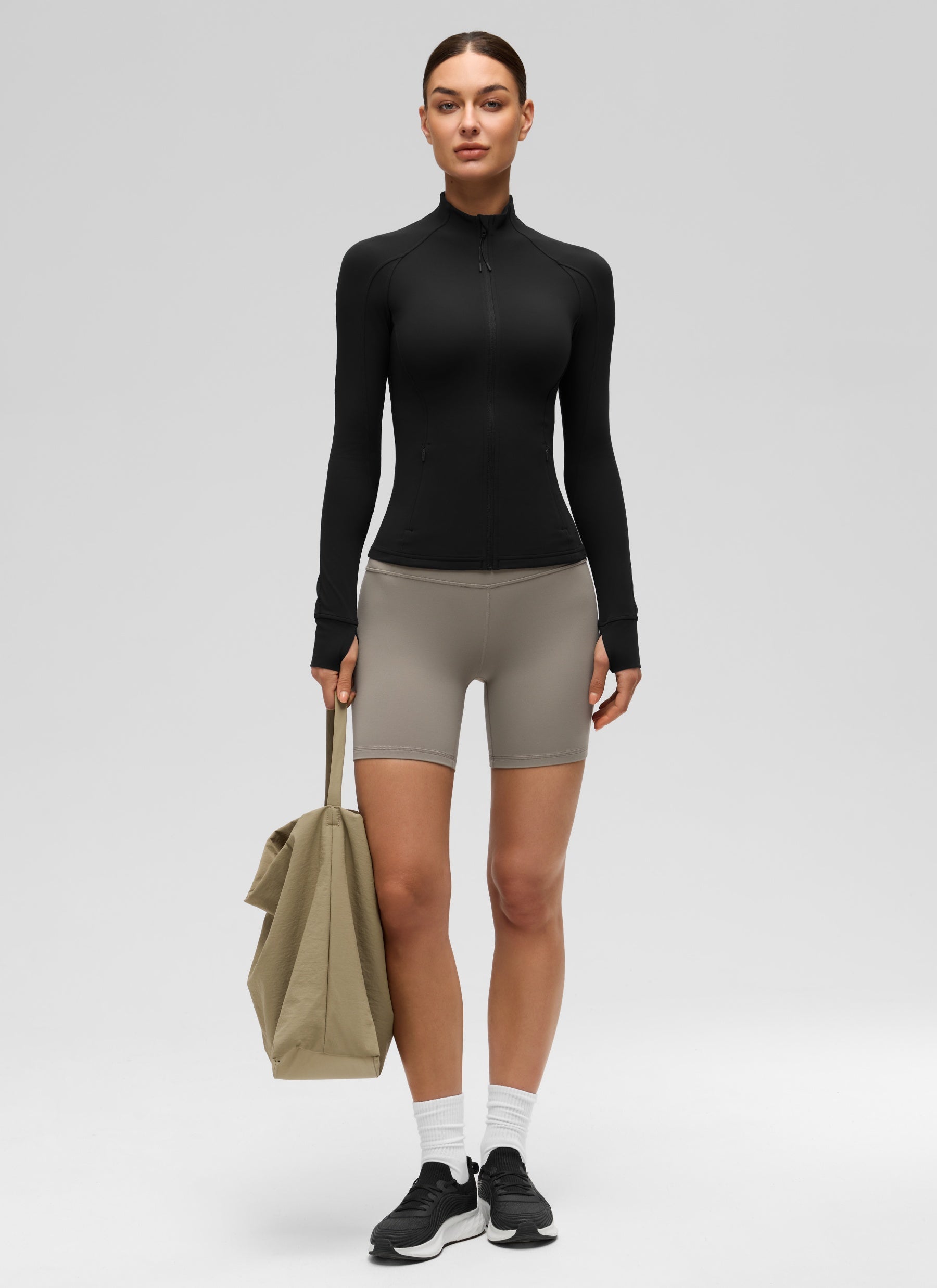CRZ YOGA - بلوزات يوغا نسائية بقصة ضيقة من قماش Butterluxe بسحاب Butterluxe وأكمام طويلة، لون أسود