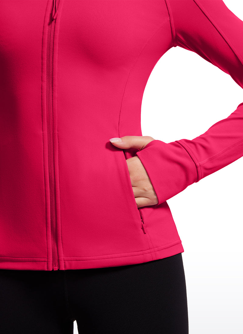 CRZ YOGA - قمصان يوغا نسائية بقصة ضيقة من قماش Butterluxe بسحاب Butterluxe وأكمام طويلة بلون «Viva Magenta»