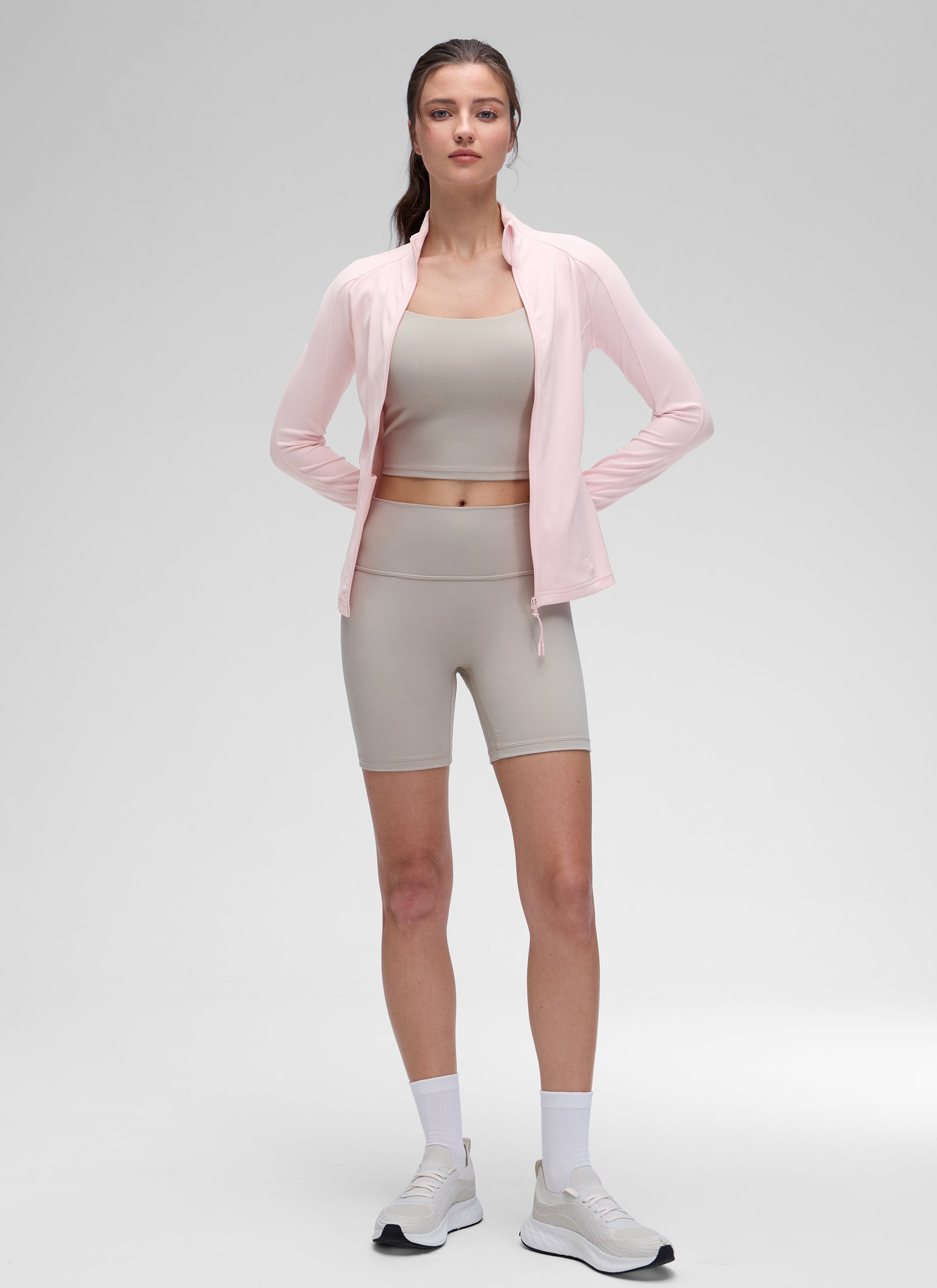 CRZ YOGA - بلوزات يوغا نسائية بقصة ضيقة من قماش Butterluxe بسحاب Butterluxe وأكمام طويلة بلون وردي الفراولة