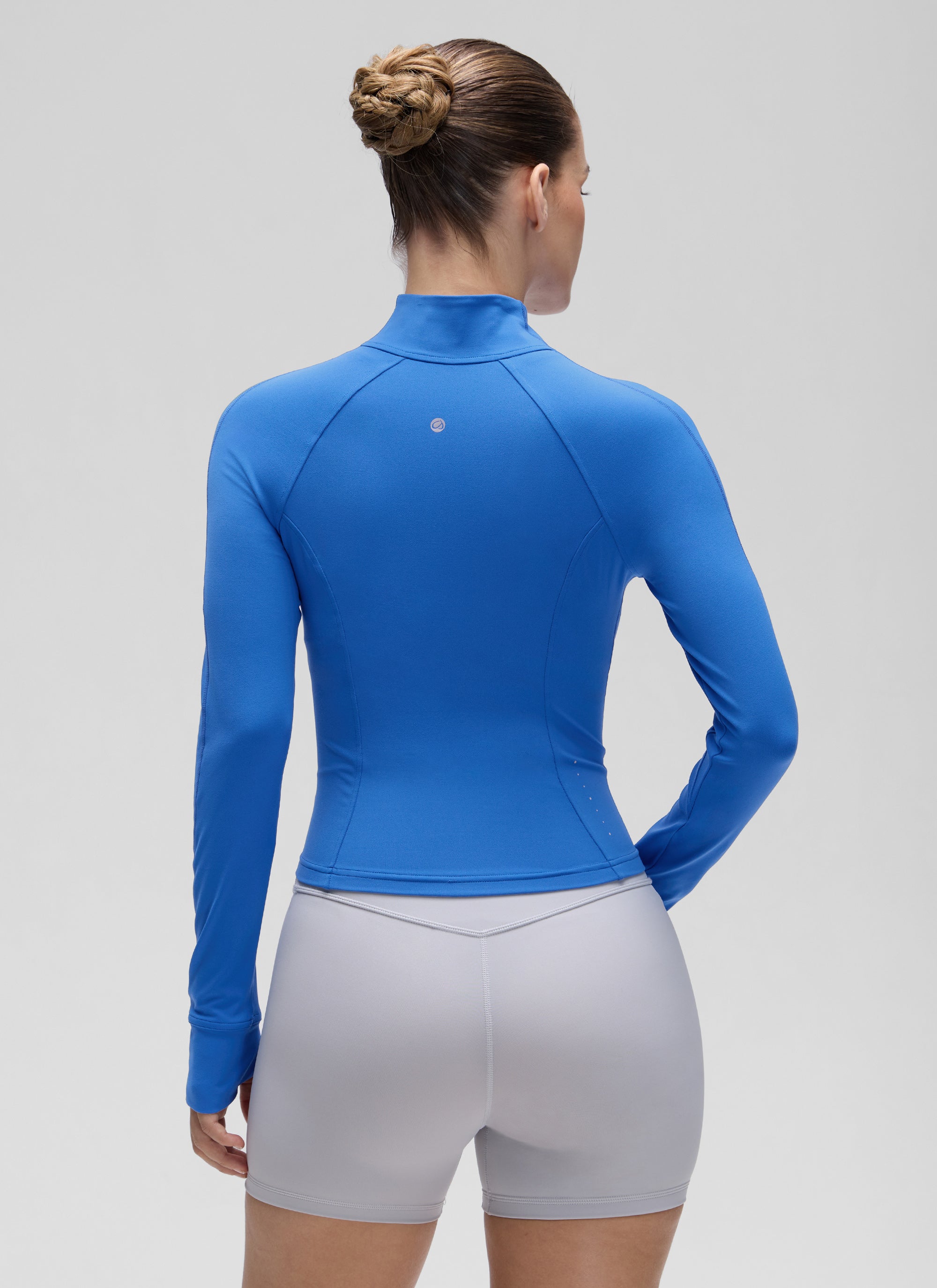 جاكيتات CRZ YOGA النسائية Butterluxe بسحاب كامل قصيرة مع جيوب للملابس الخارجية باللون الأزرق اللامع