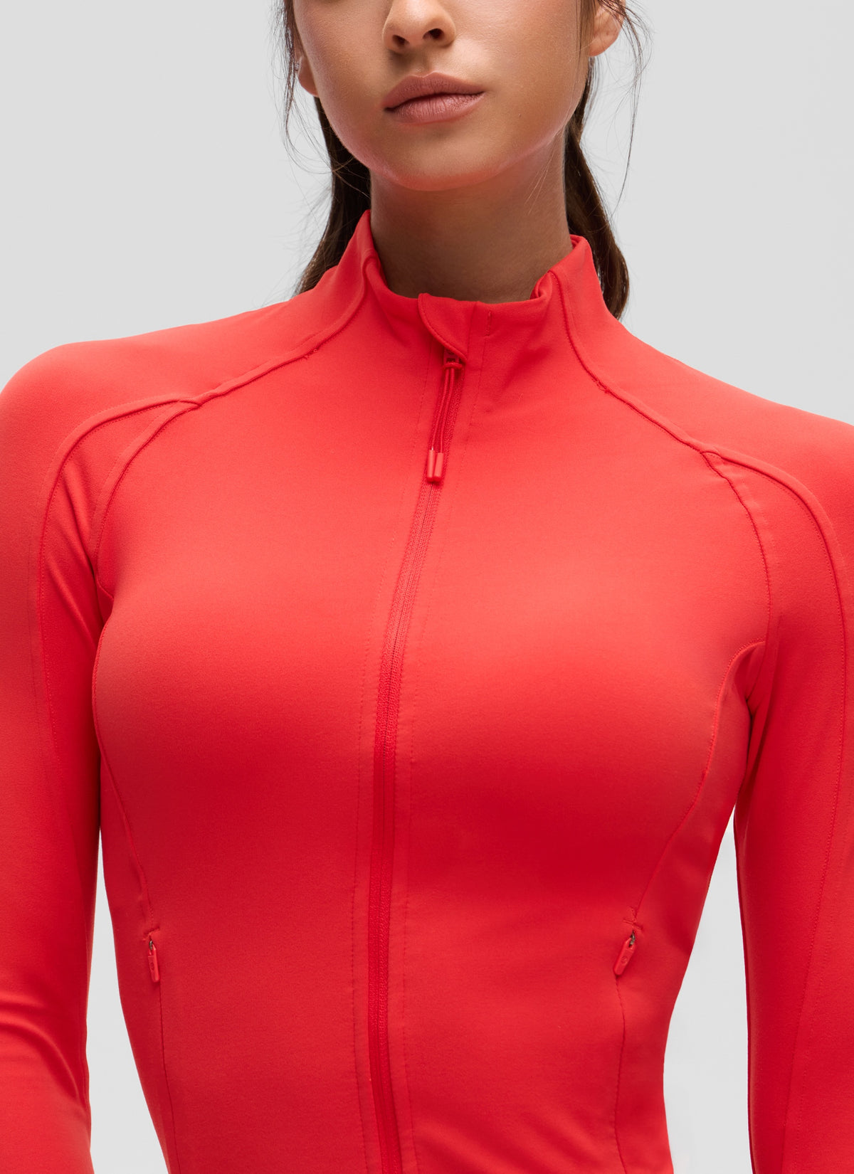 CRZ YOGA Women's Butterluxe Cropped Pocket Outerwear Full Zip Jackets Deep Red @model_info:Isidora