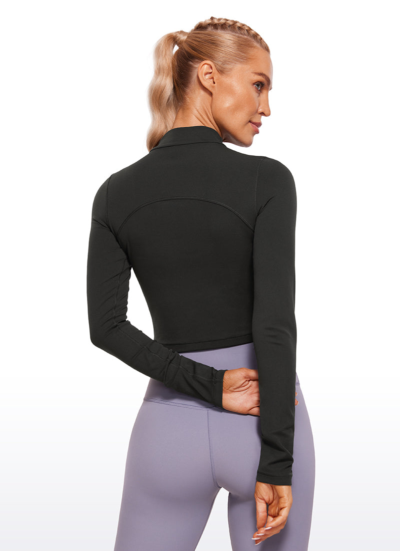 بلوزة نسائية بقصة ضيقة من Butterluxe لليوجا، قصيرة بأكمام طويلة وياقة وهمية مرتفعة من CRZ YOGA بلون أسود