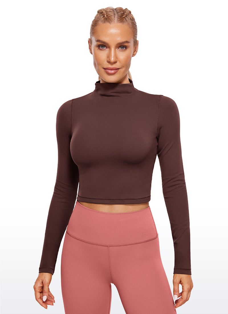 بلوزة نسائية بقصة ضيقة من Butterluxe لليوجا، قصيرة بأكمام طويلة وياقة وهمية مرتفعة من CRZ YOGA بلون رمادي داكن