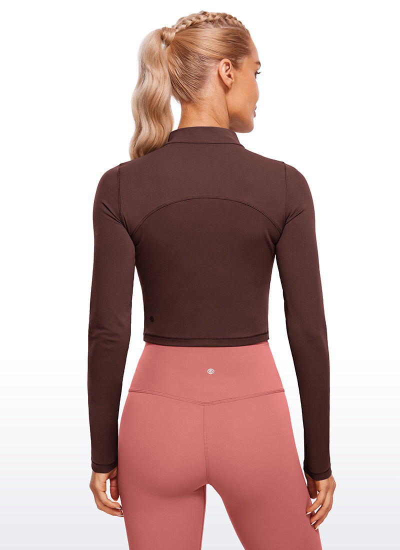 بلوزة نسائية بقصة ضيقة من Butterluxe لليوجا، قصيرة بأكمام طويلة وياقة وهمية مرتفعة من CRZ YOGA بلون رمادي داكن